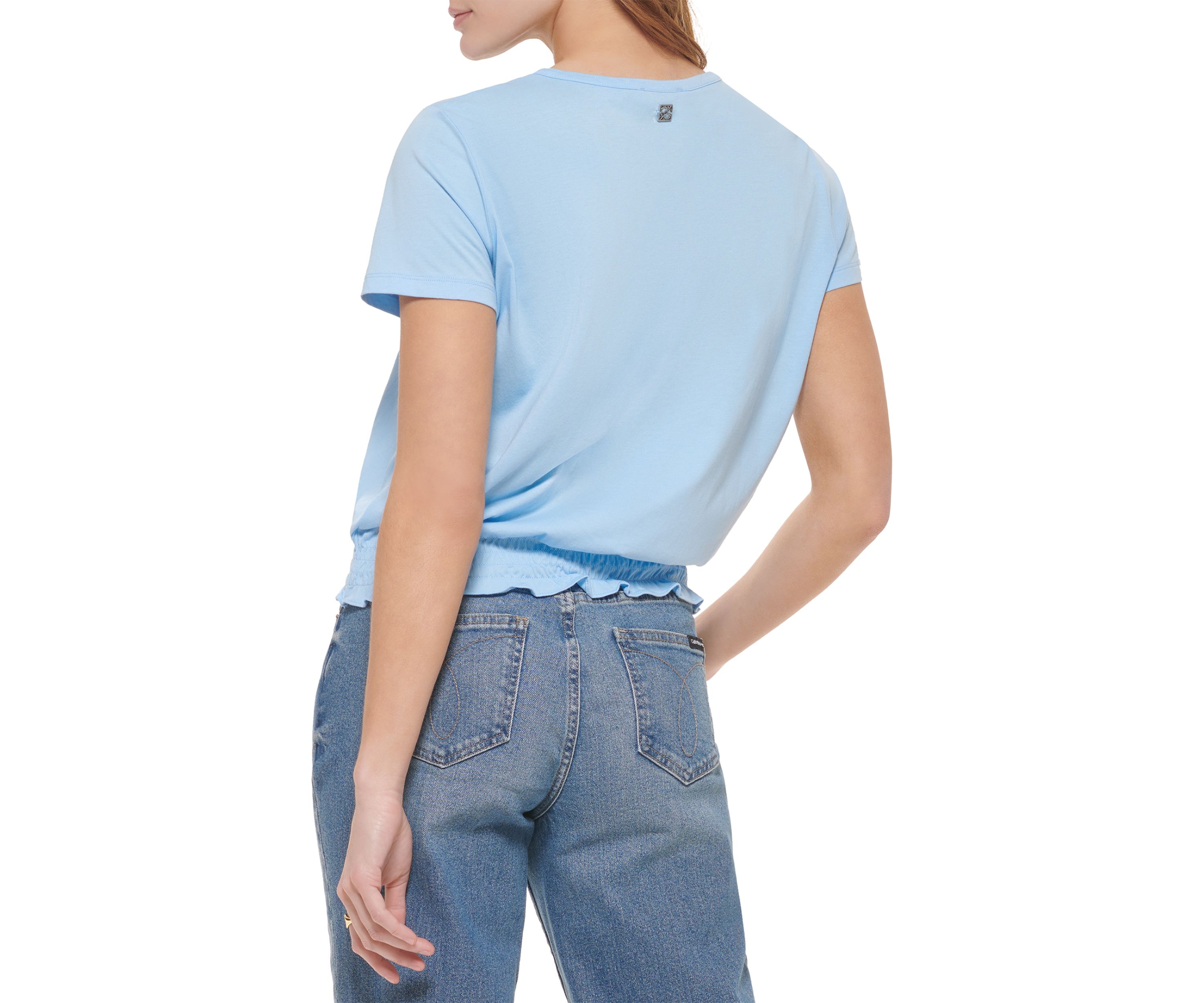 Womens Short Sleeve Smocked Waistband Top