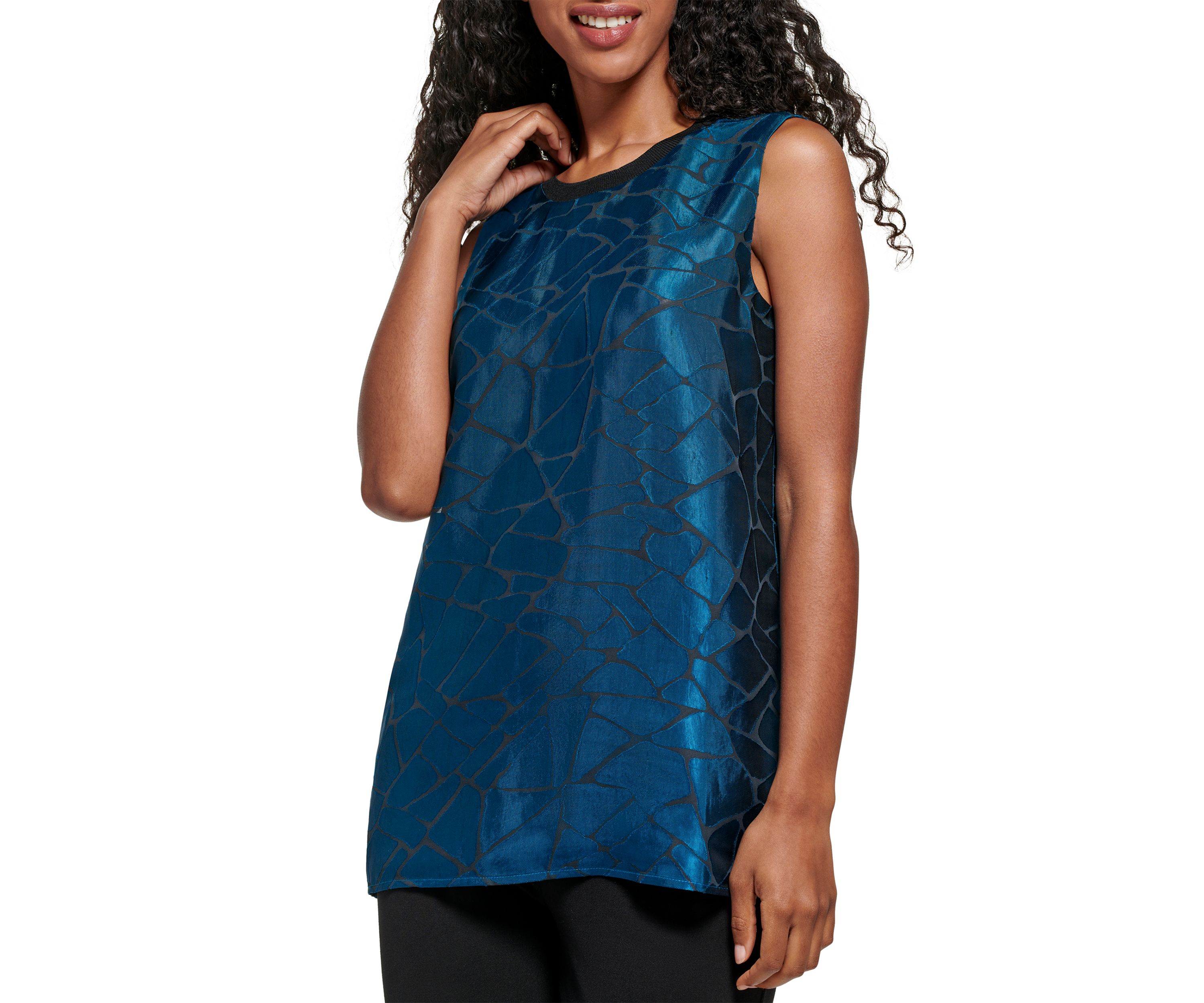Womens Sleeveless Abstract Burnout Woven Top