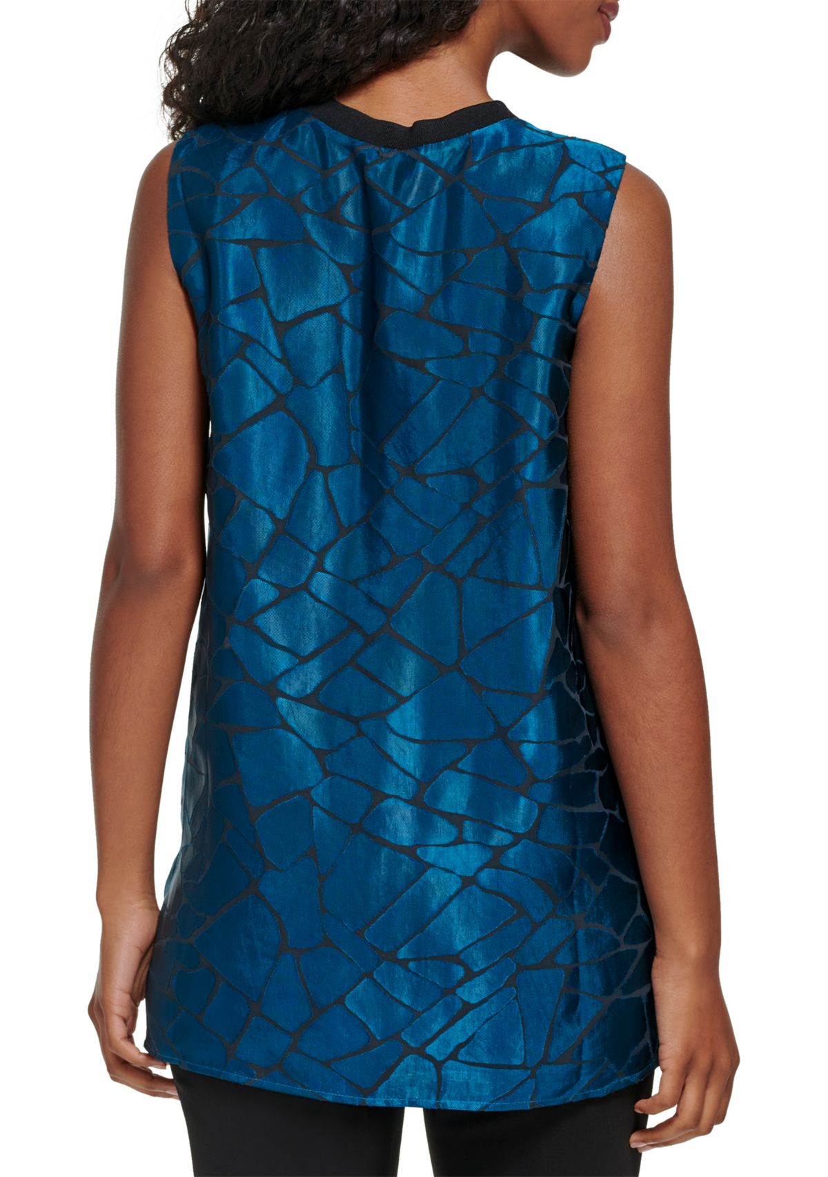 Womens Sleeveless Abstract Burnout Woven Top