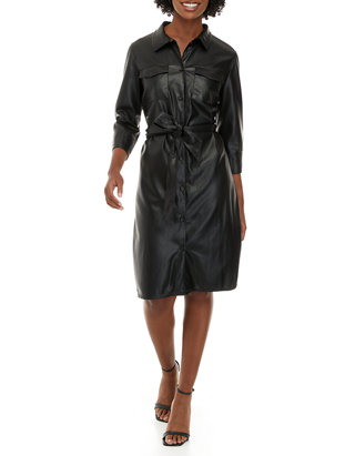 Calvin Klein Women's Long Sleeve Faux Leather Belted Dress | belk