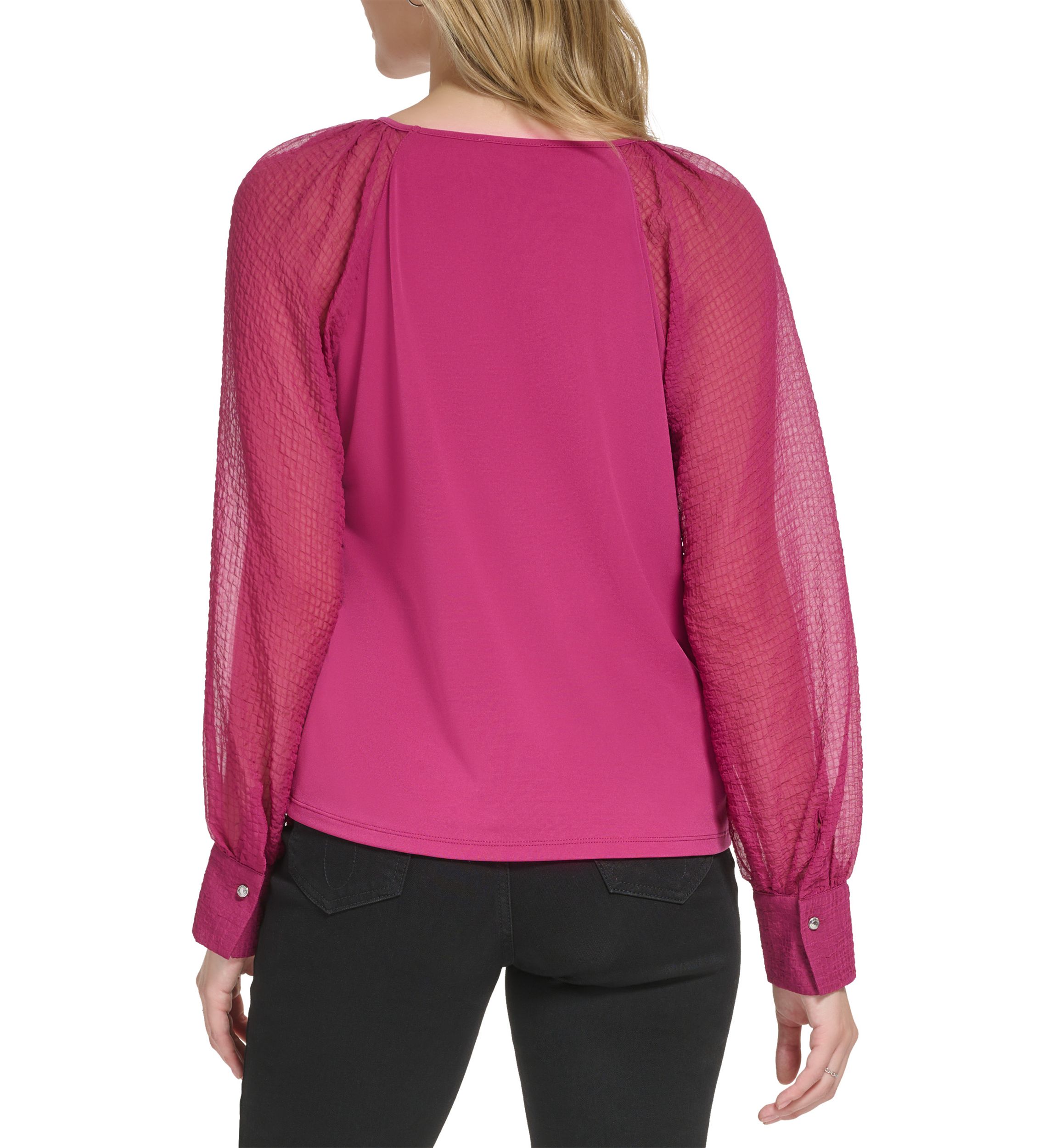 Womens Long Sleeve Matte Jersey with Chiffon Sleeves Top