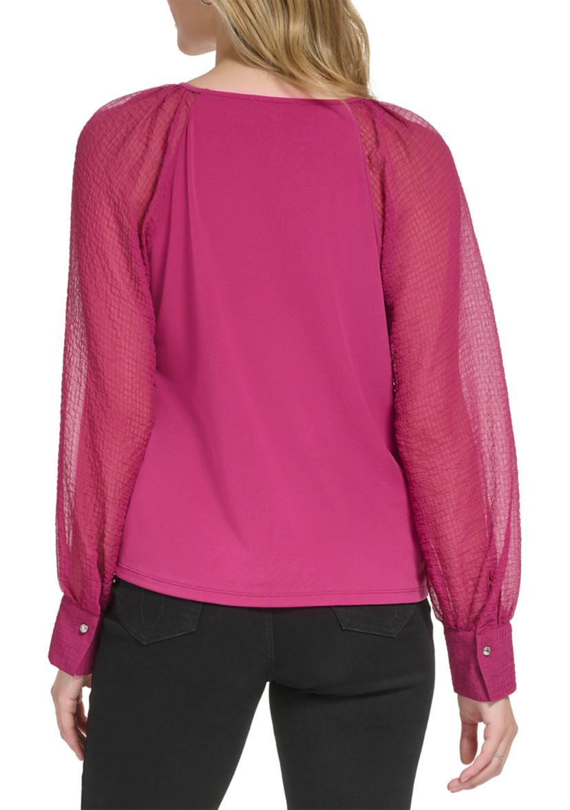 Womens Long Sleeve Matte Jersey with Chiffon Sleeves Top