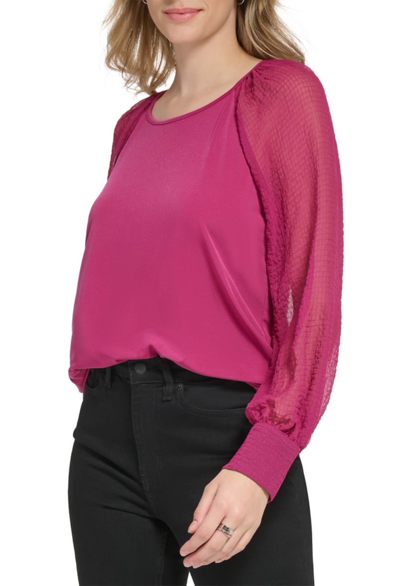 Womens Long Sleeve Matte Jersey with Chiffon Sleeves Top