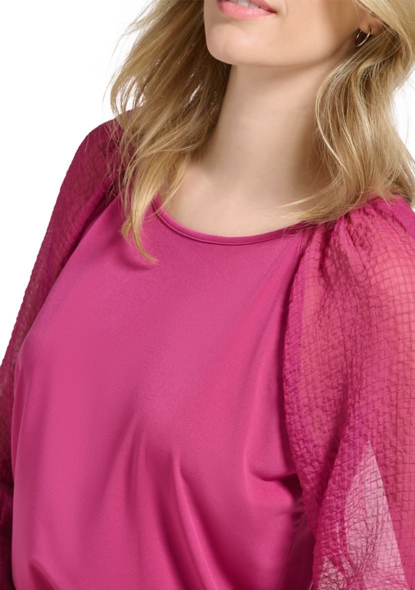 Womens Long Sleeve Matte Jersey with Chiffon Sleeves Top