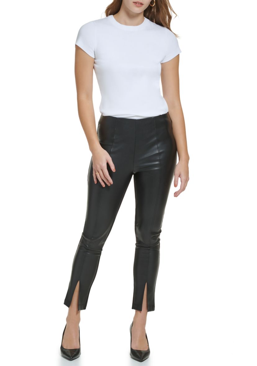Womens Pull On Faux Leather Pants
