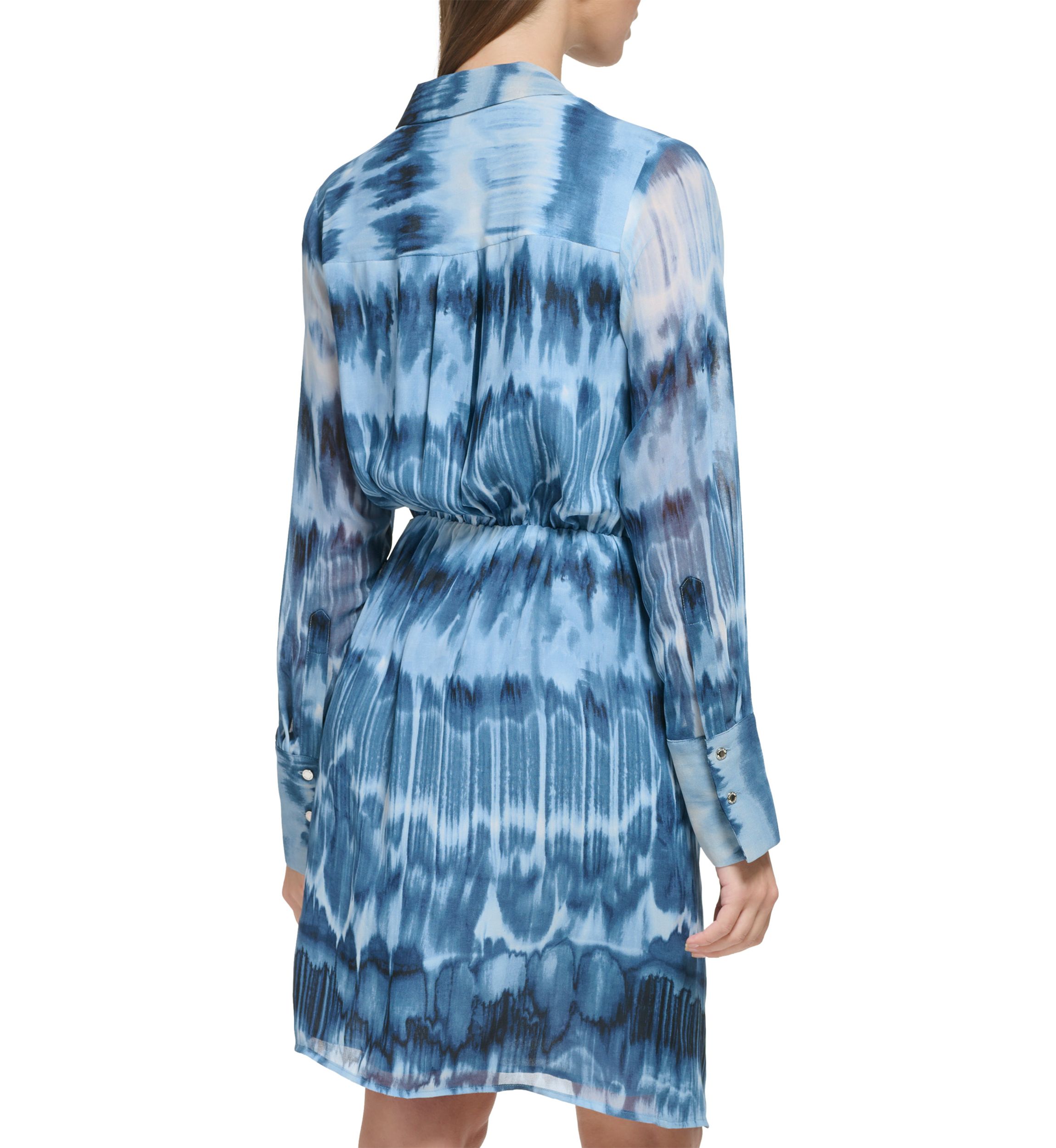 Womens Long Sleeve Printed Chiffon Twist Front Dress