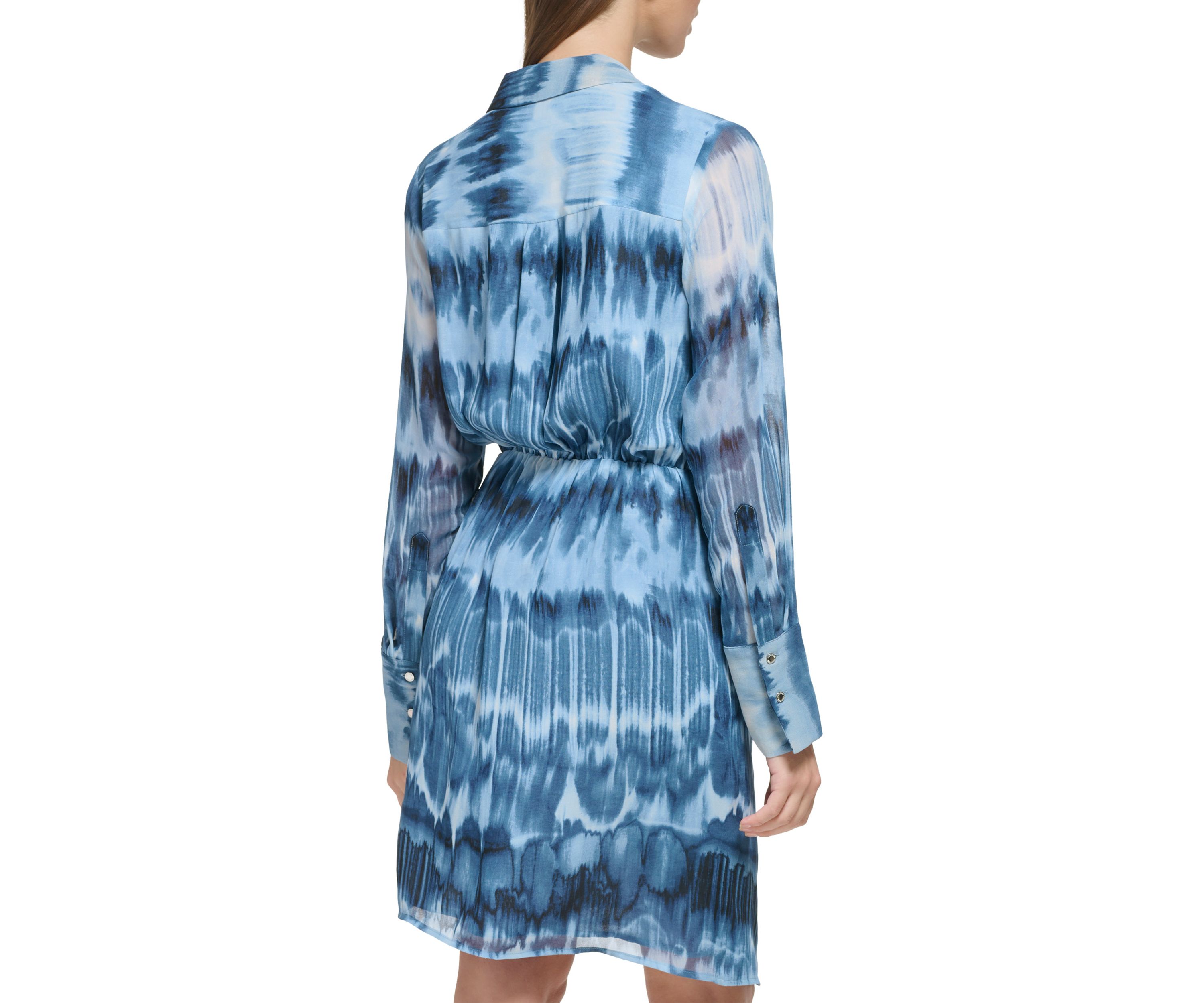 Womens Long Sleeve Printed Chiffon Twist Front Dress