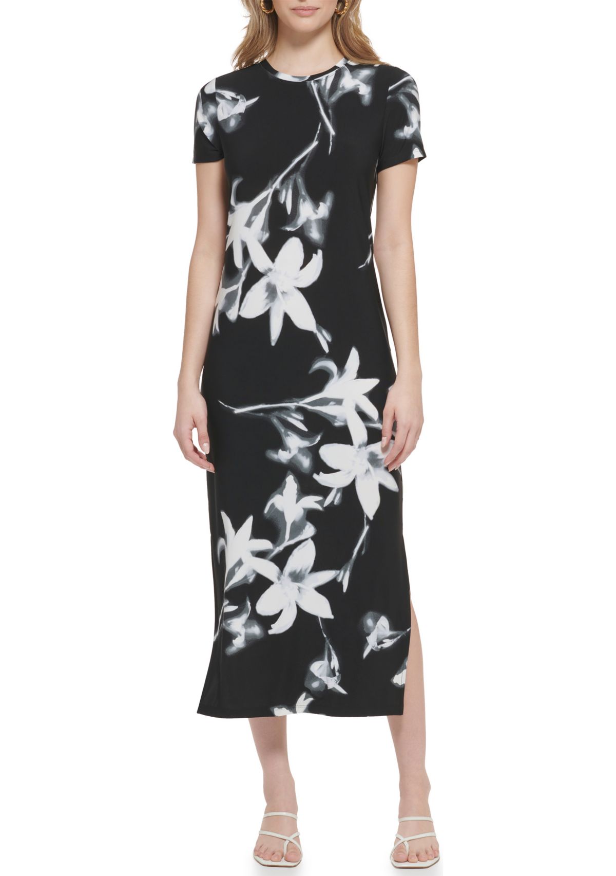 Womens Short Sleeve Floral Maxi Dress