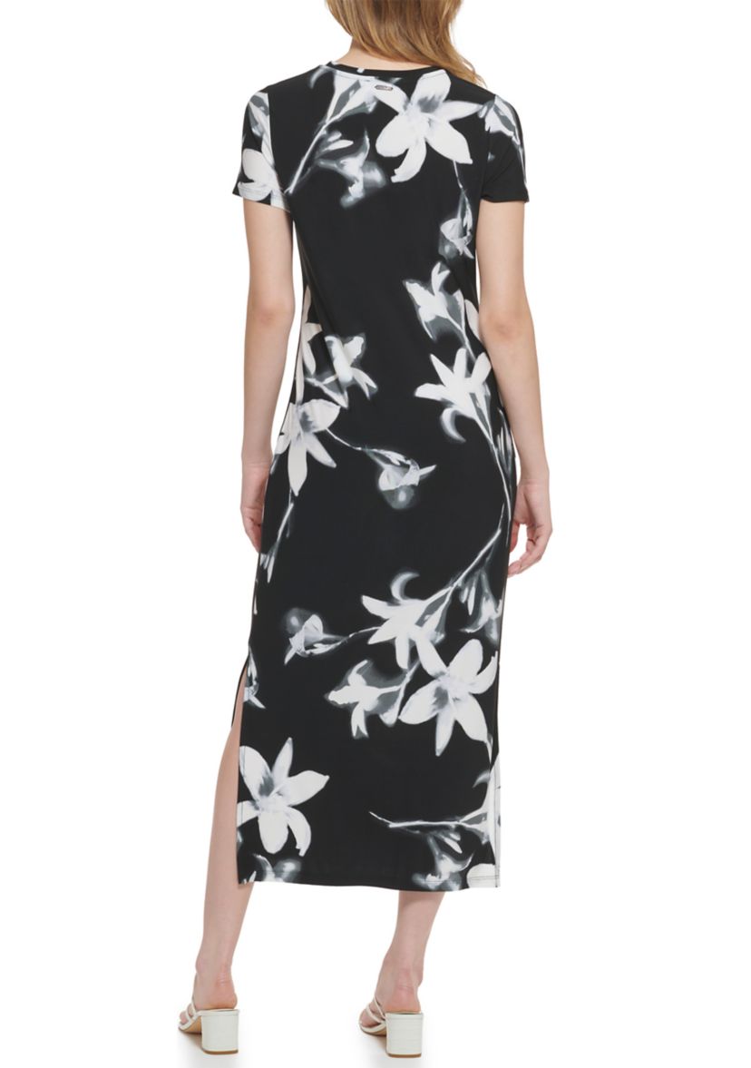 Womens Short Sleeve Floral Maxi Dress