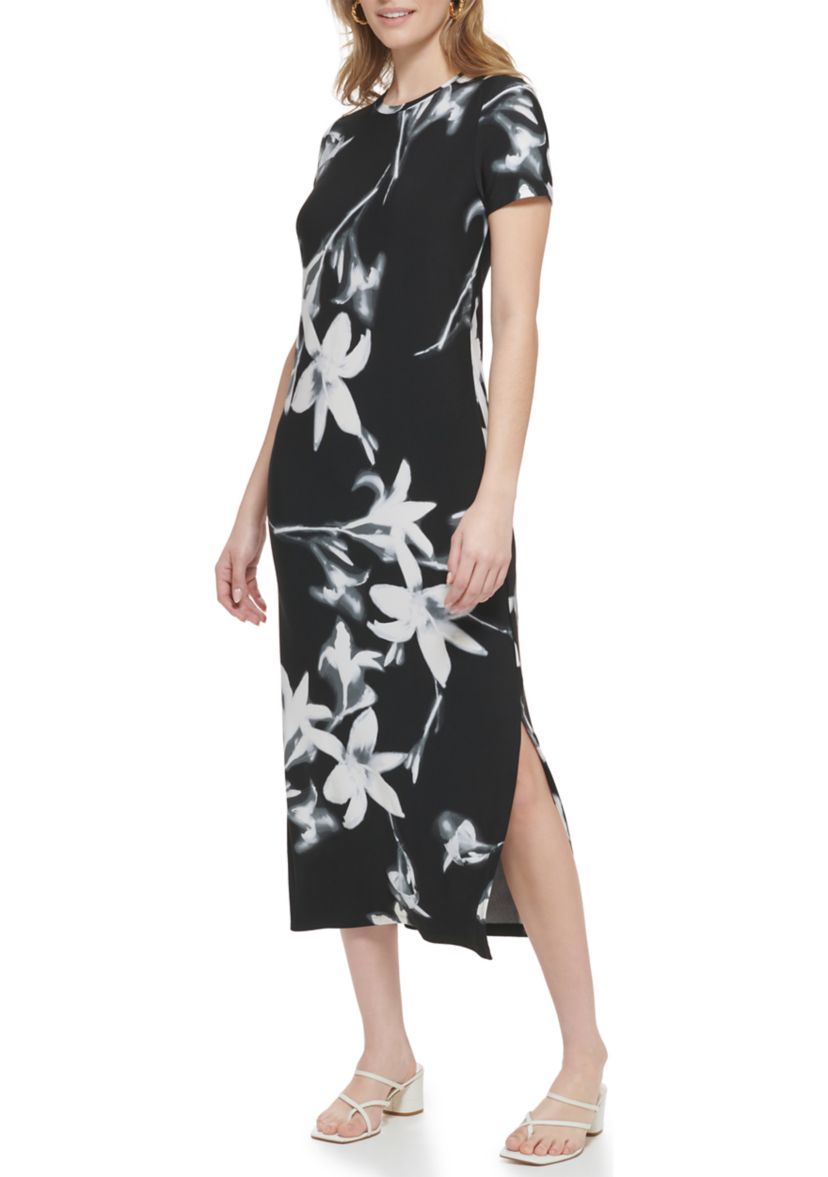 Womens Short Sleeve Floral Maxi Dress