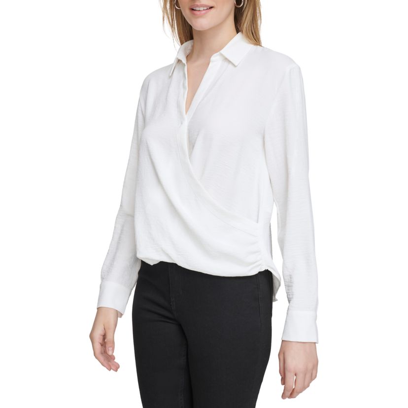 Womens Long Sleeve Airflow Wrap Top with Collar