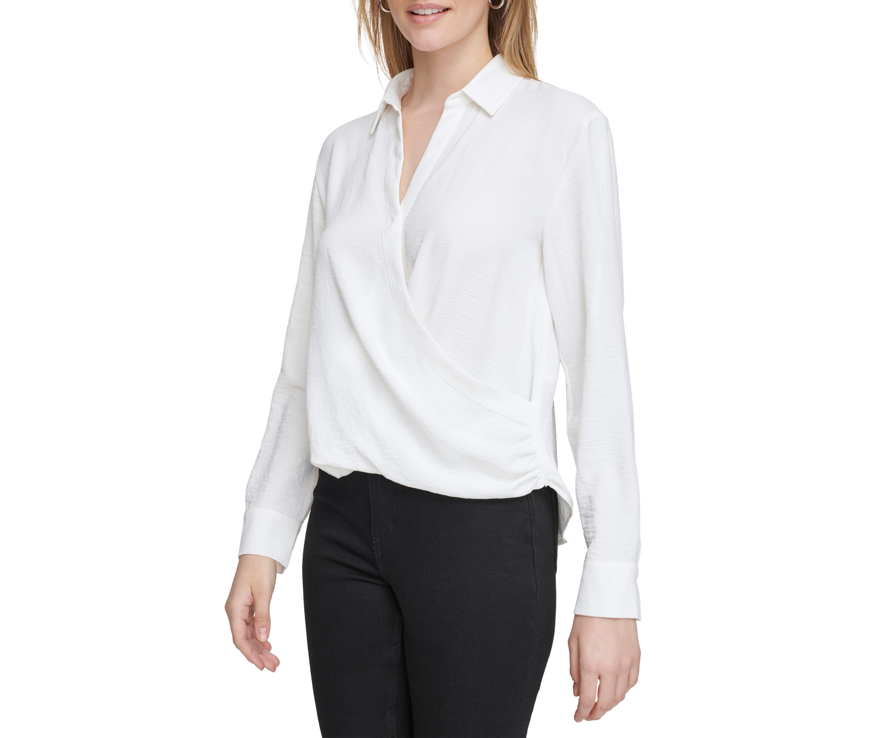 Womens Long Sleeve Airflow Wrap Top with Collar
