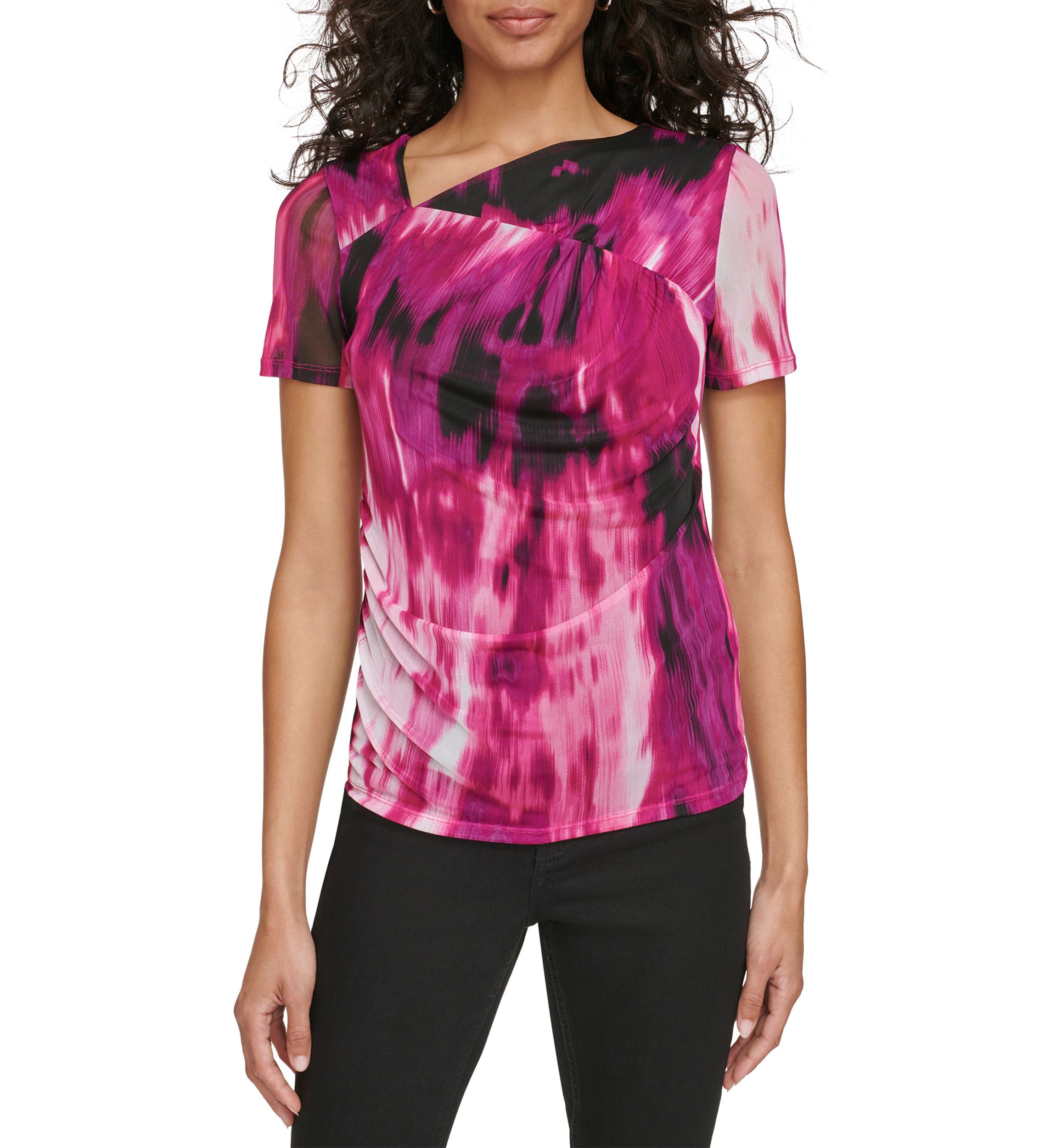 Womens Printed Mesh Knit Top