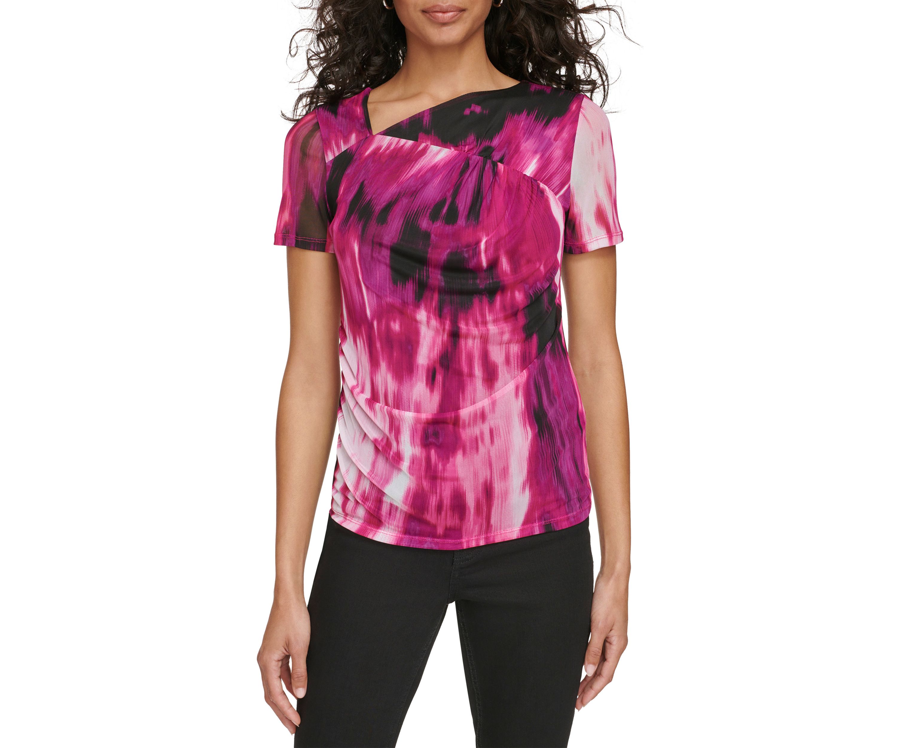 Womens Printed Mesh Knit Top