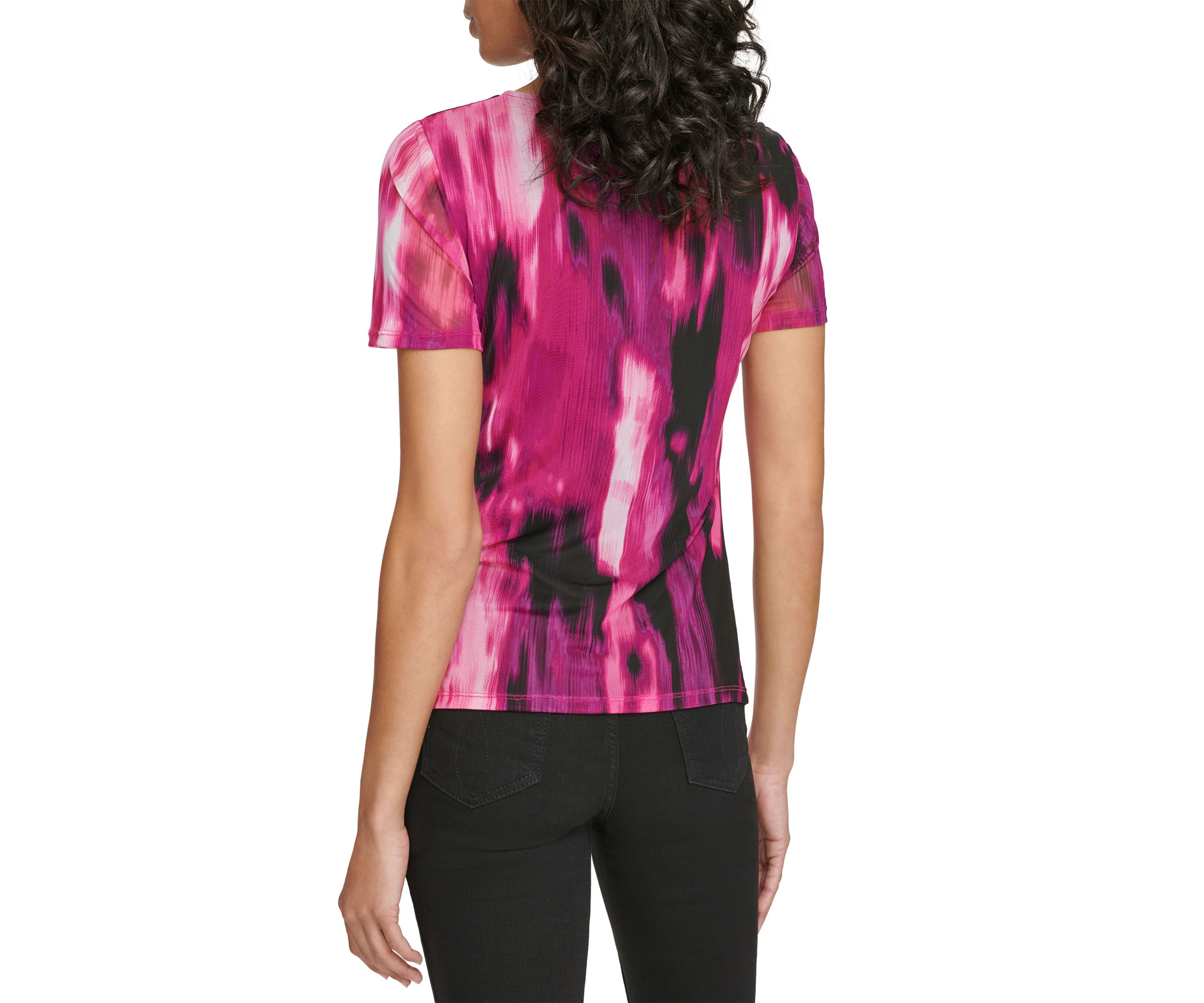 Womens Printed Mesh Knit Top