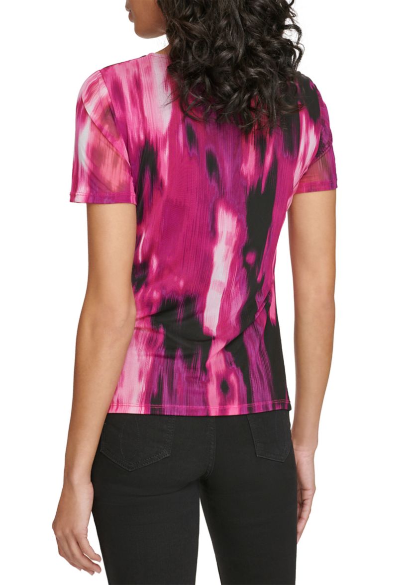 Womens Printed Mesh Knit Top