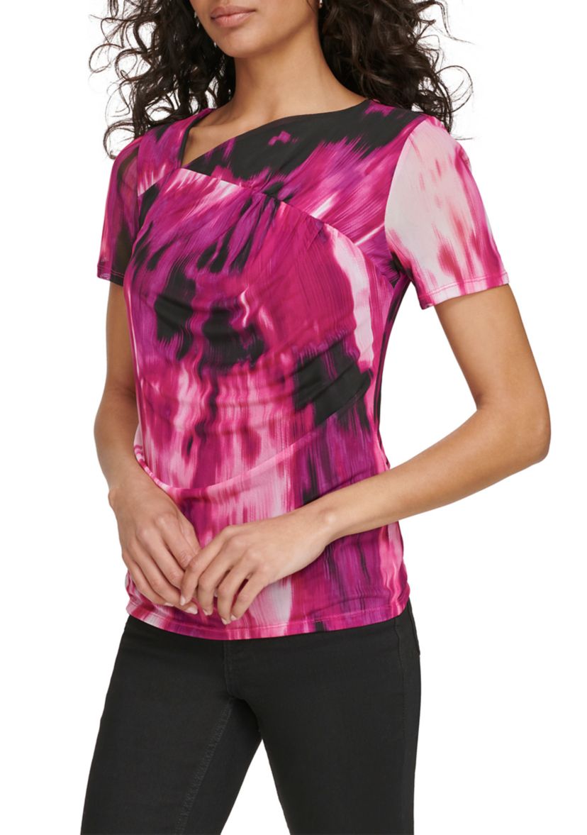 Womens Printed Mesh Knit Top