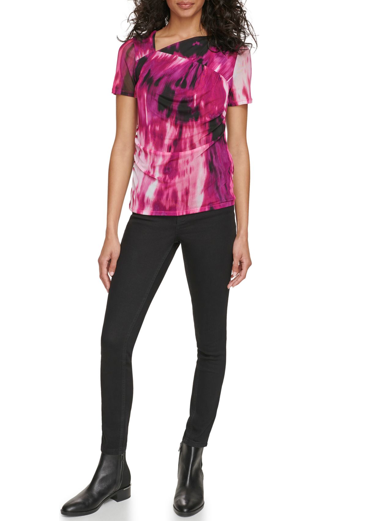 Womens Printed Mesh Knit Top