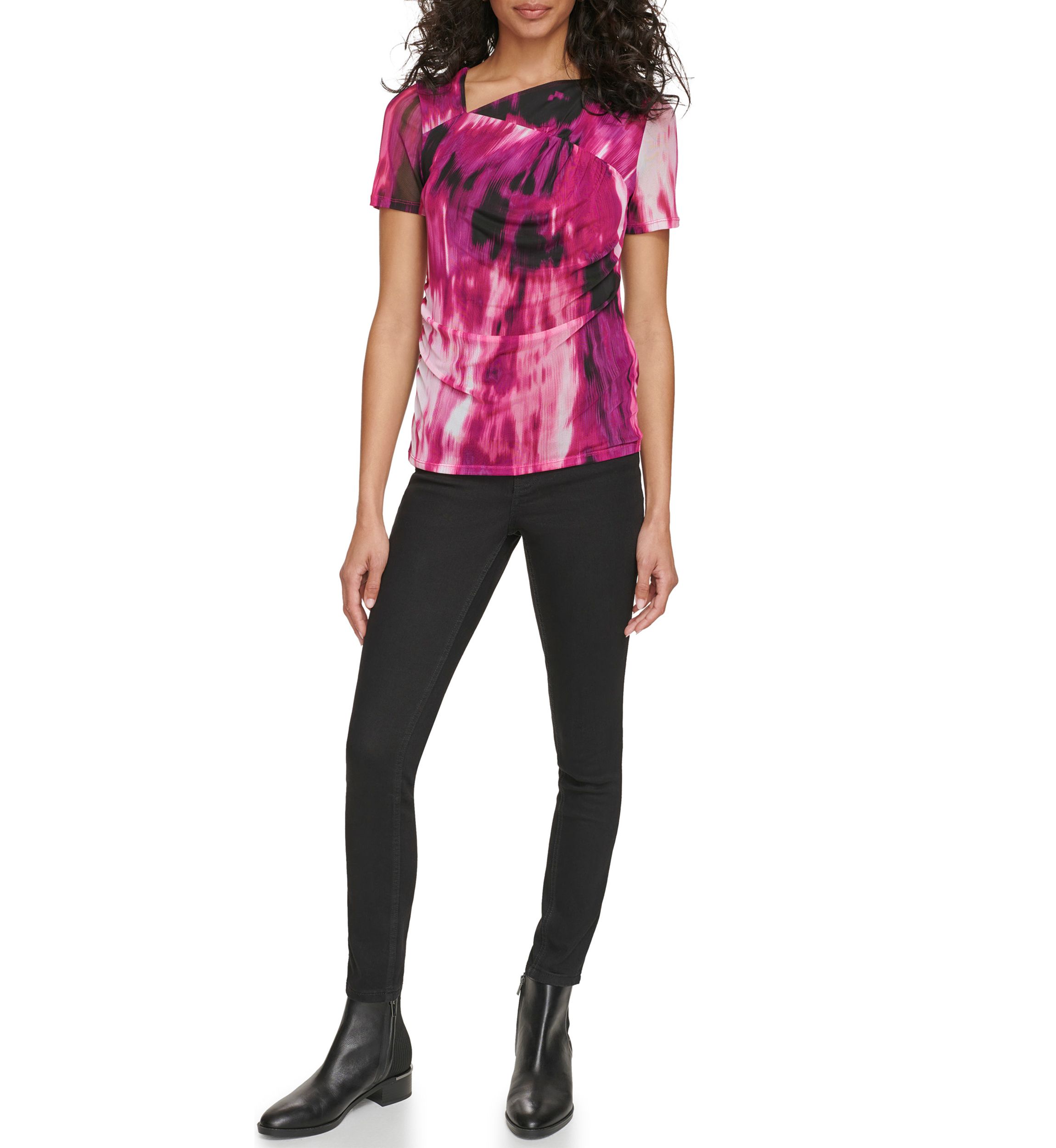 Womens Printed Mesh Knit Top