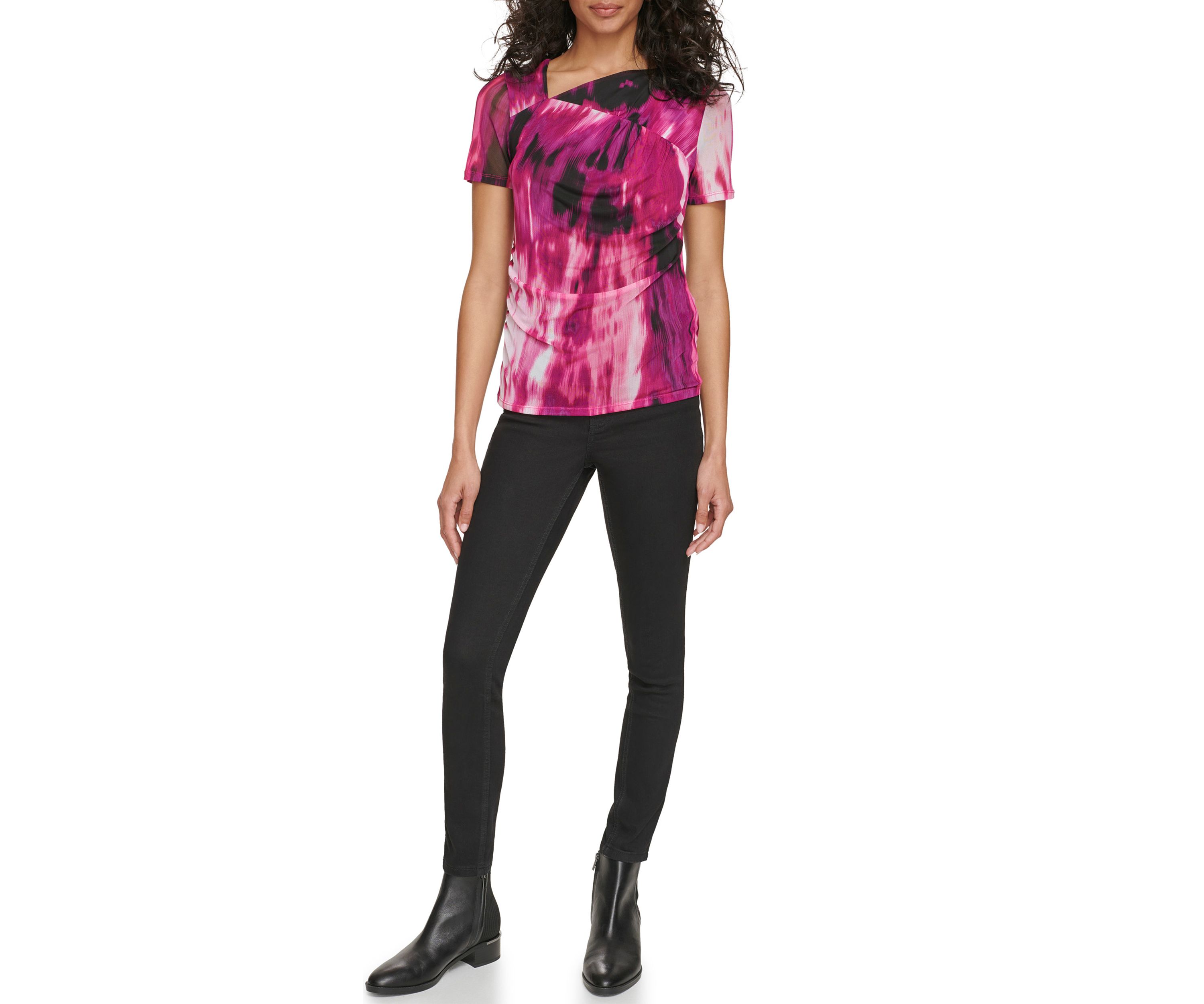 Womens Printed Mesh Knit Top