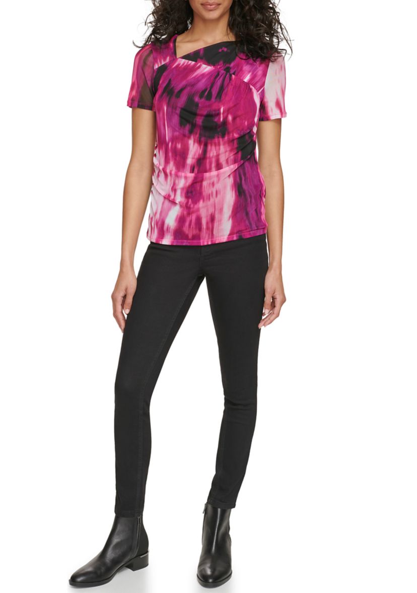 Womens Printed Mesh Knit Top