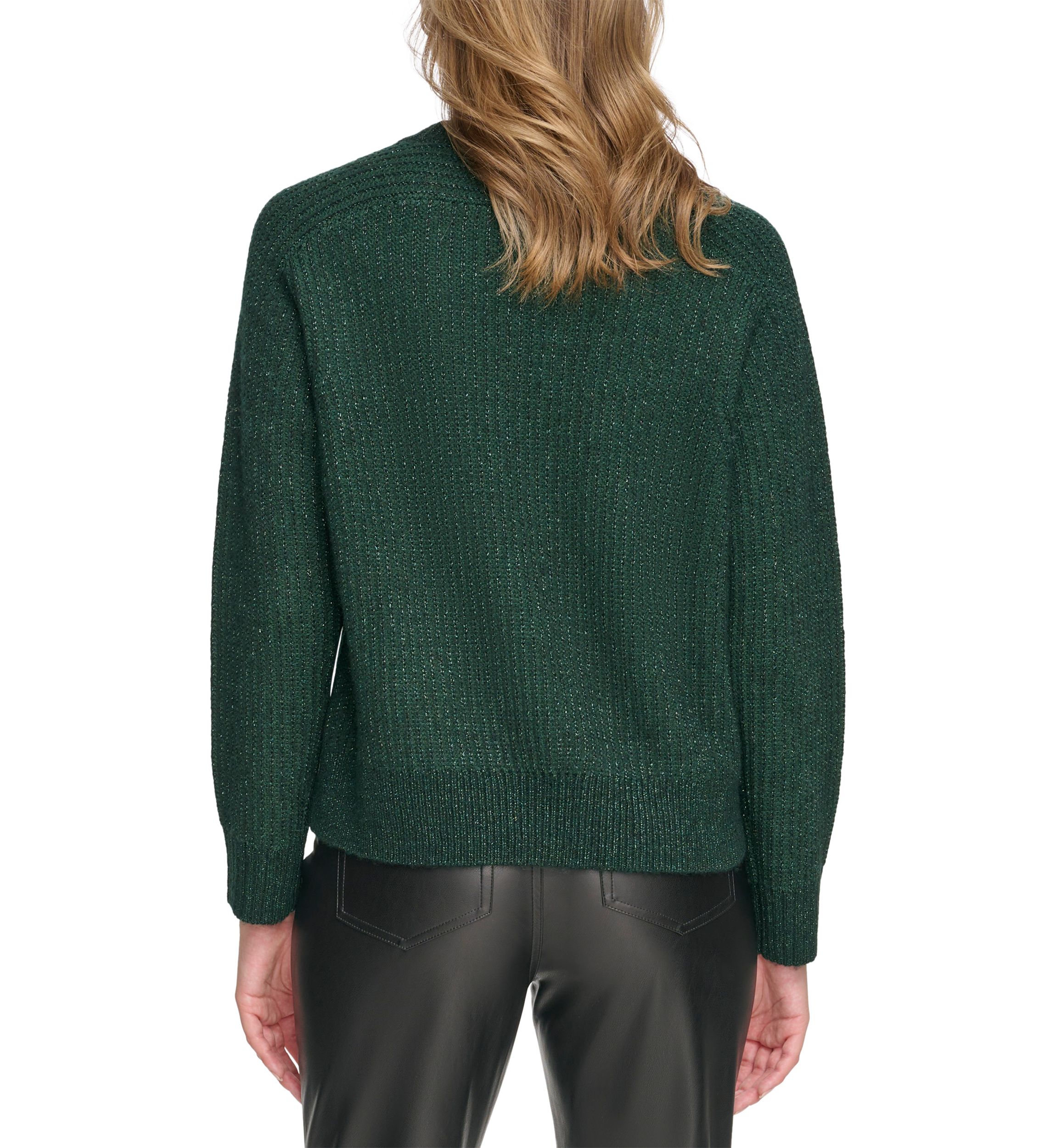 Womens Long Sleeve Crew Neck Lurex Pullover Sweater
