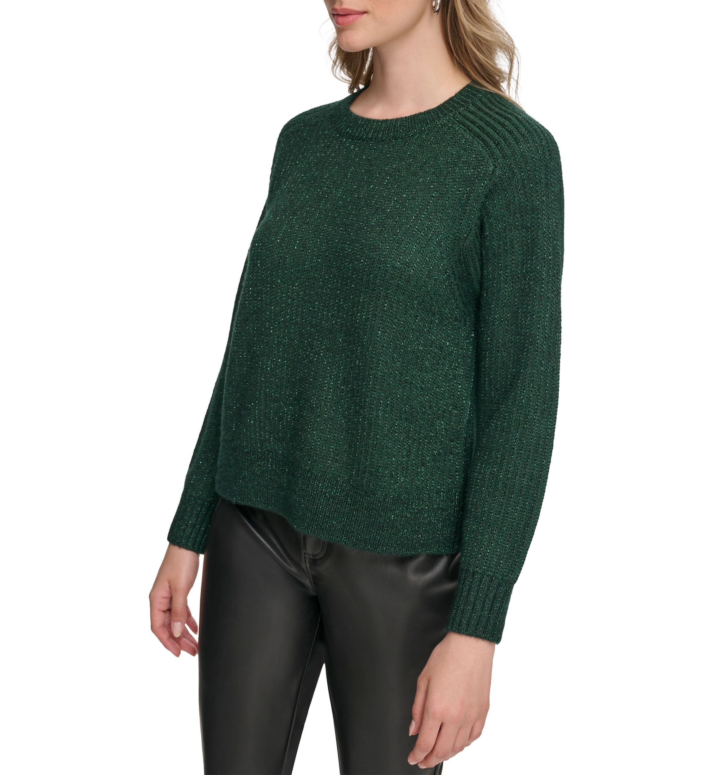 Womens Long Sleeve Crew Neck Lurex Pullover Sweater
