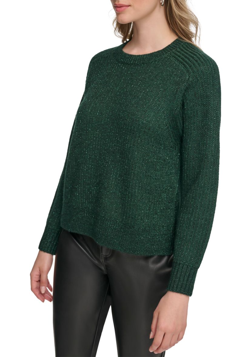 Womens Long Sleeve Crew Neck Lurex Pullover Sweater