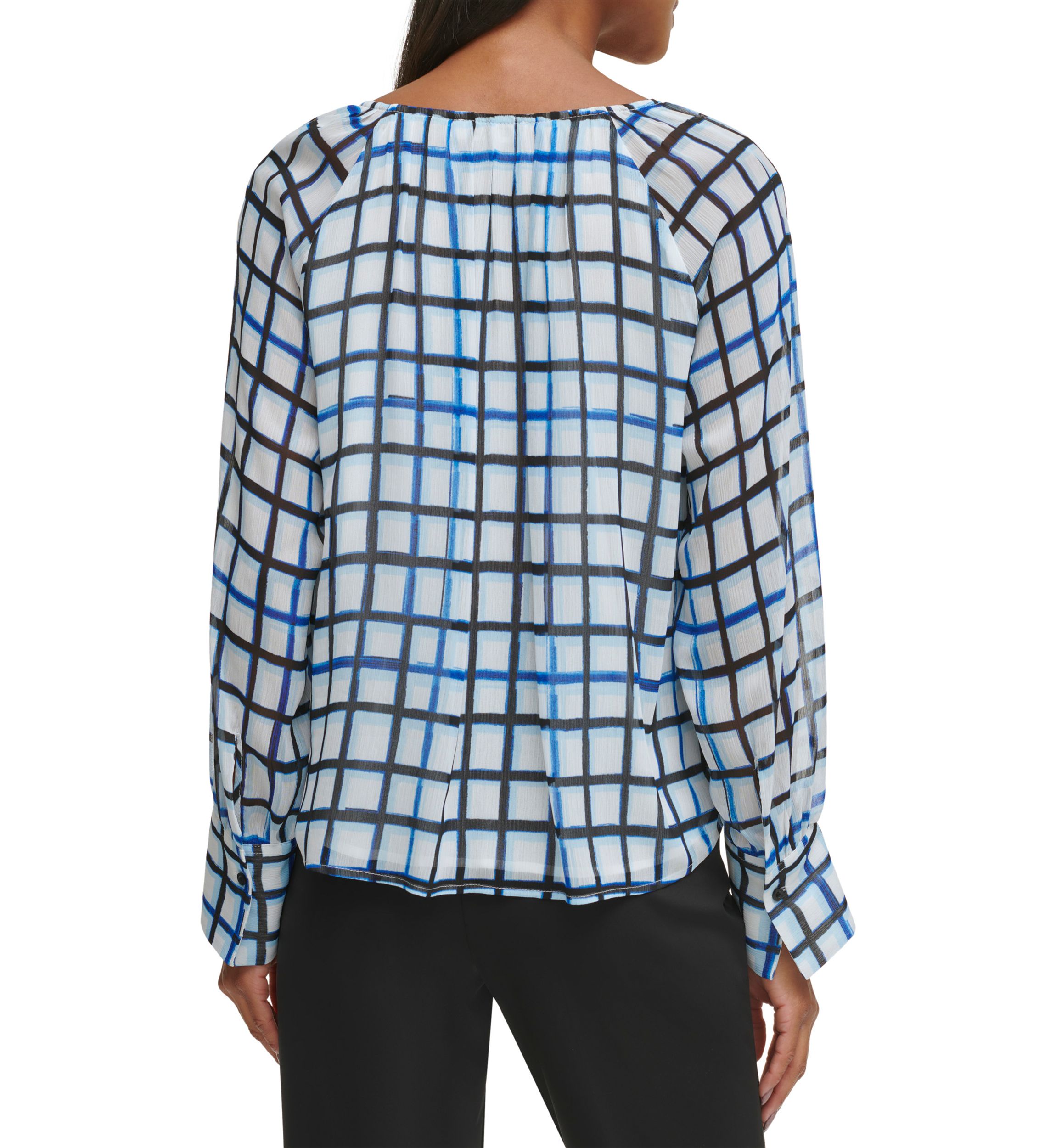 Womens Raglan Sleeve Grid Print Blouse 