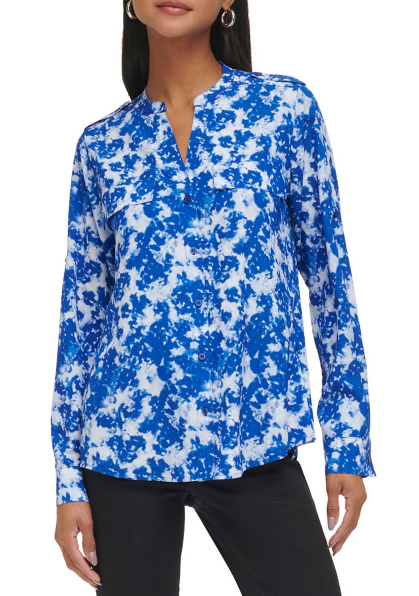 Womens Floral Cuff Sleeve Blouse