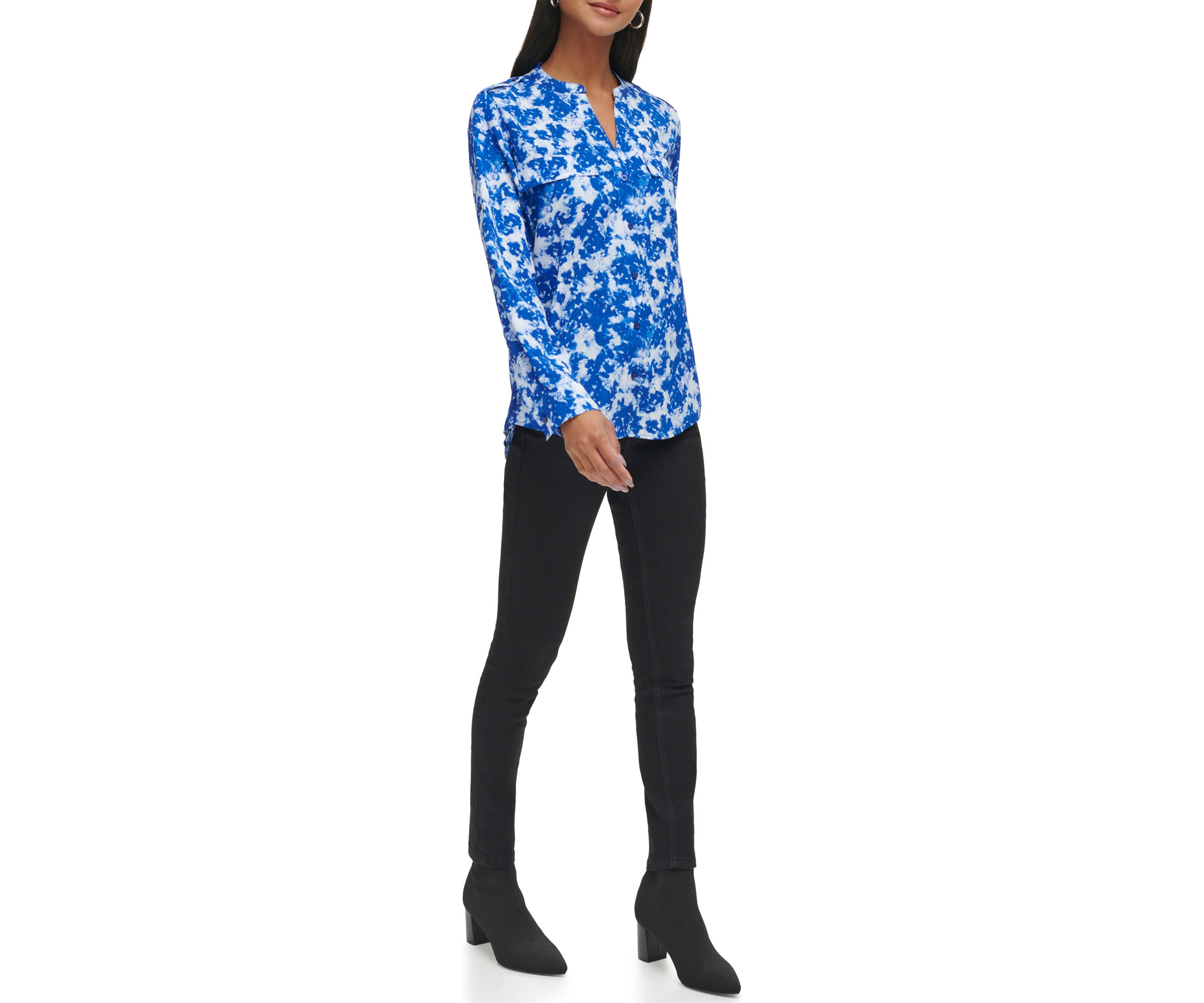 Womens Floral Cuff Sleeve Blouse