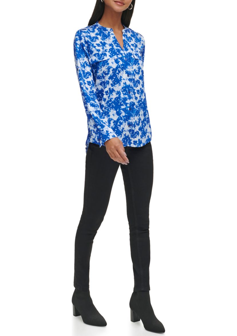 Womens Floral Cuff Sleeve Blouse