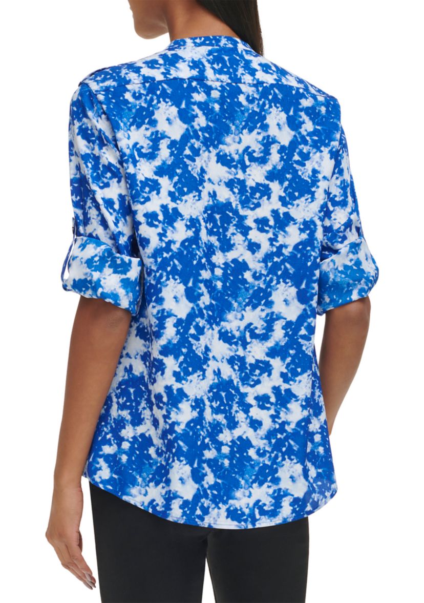 Womens Floral Cuff Sleeve Blouse
