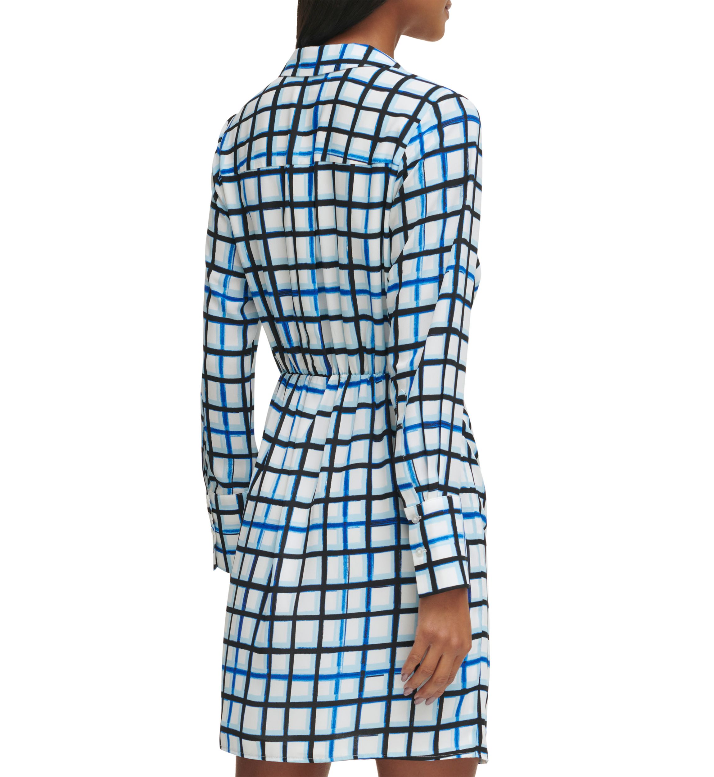 Womens Long Sleeve Grid Print Wrap Dress