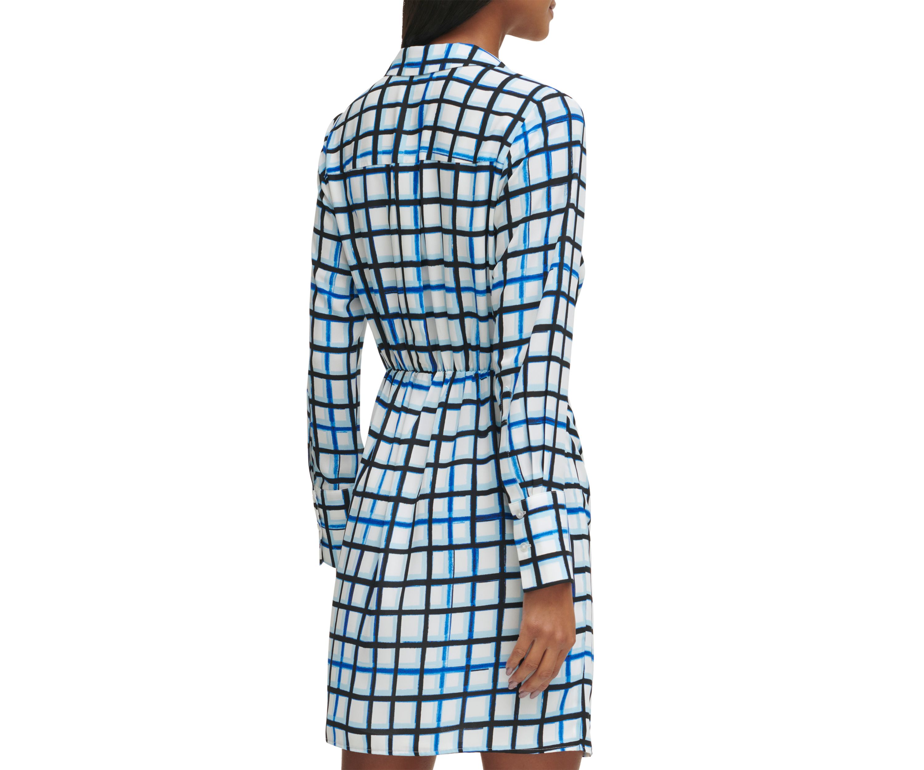 Womens Long Sleeve Grid Print Wrap Dress