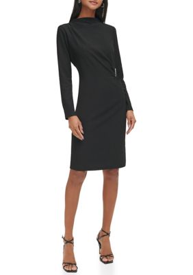 Calvin Klein Long Sleeve Black White Bow Sheath Dress ~ Women's 10 NWOT