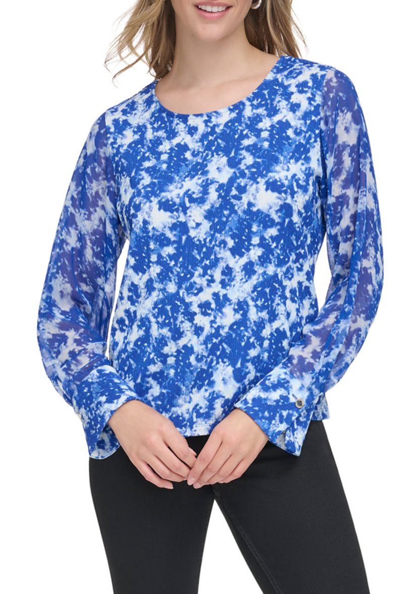 Womens Bell Sleeve Chiffon Floral Blouse