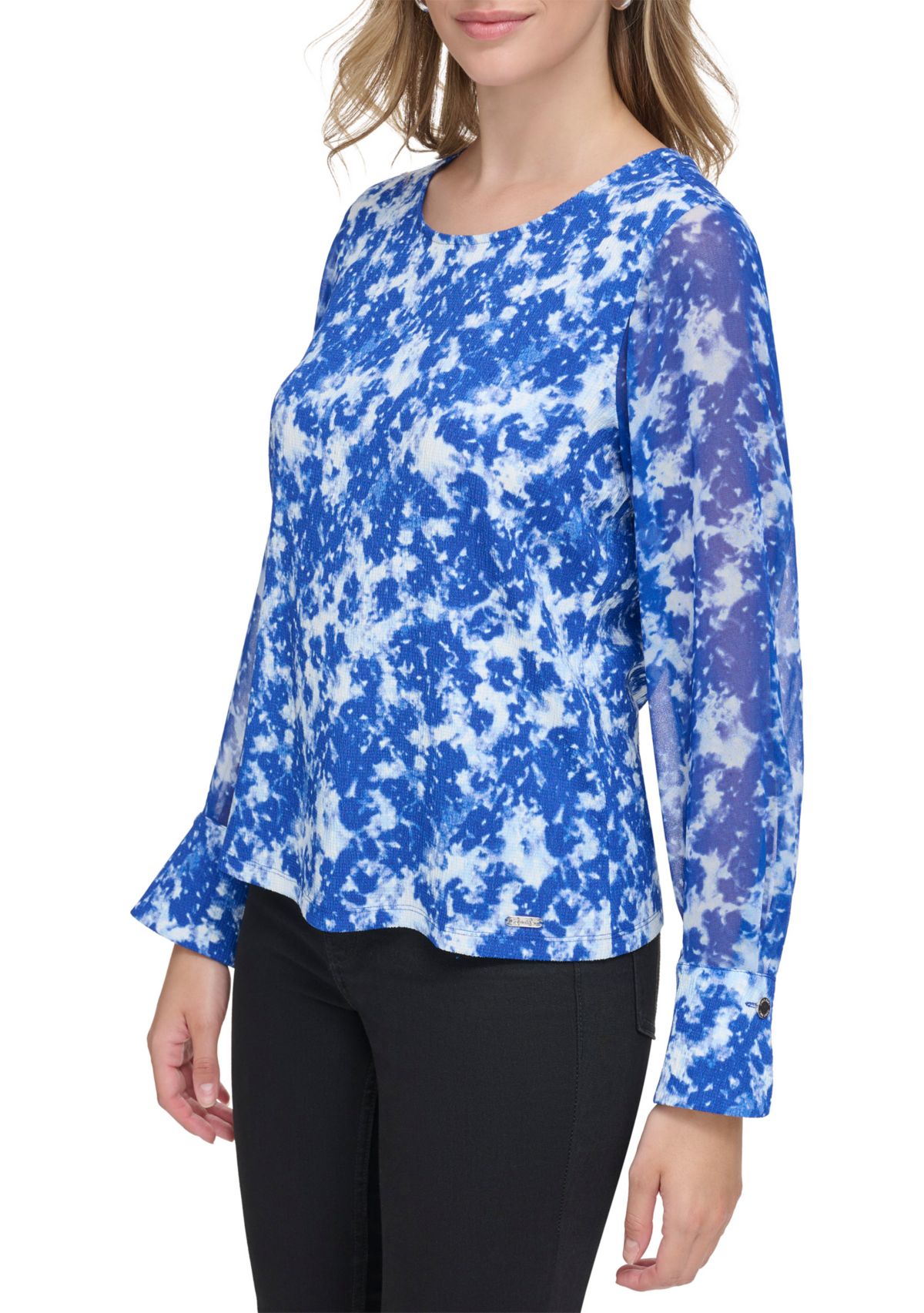 Womens Bell Sleeve Chiffon Floral Blouse