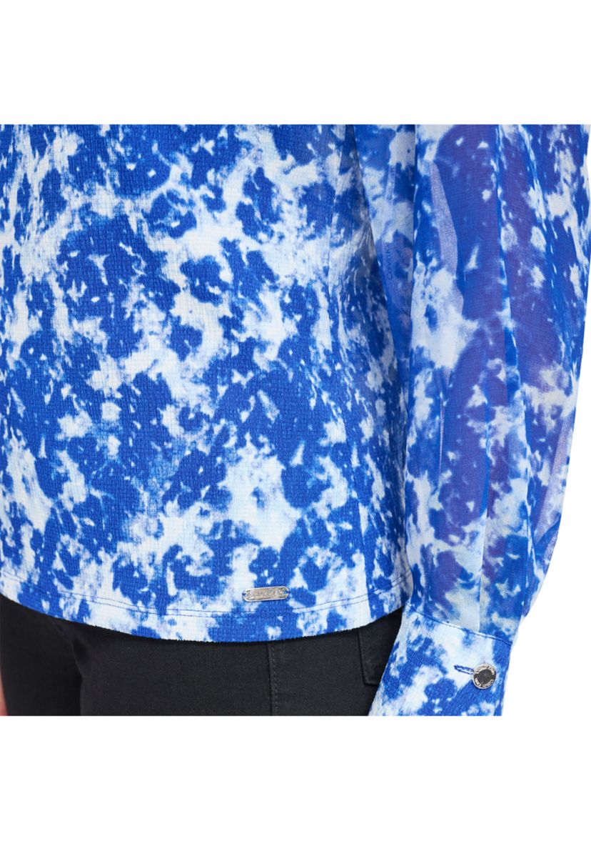 Womens Bell Sleeve Chiffon Floral Blouse