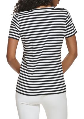 Calvin Klein Women's Modern Essentials Rib Knit Henley Striped T-Shirt |  belk