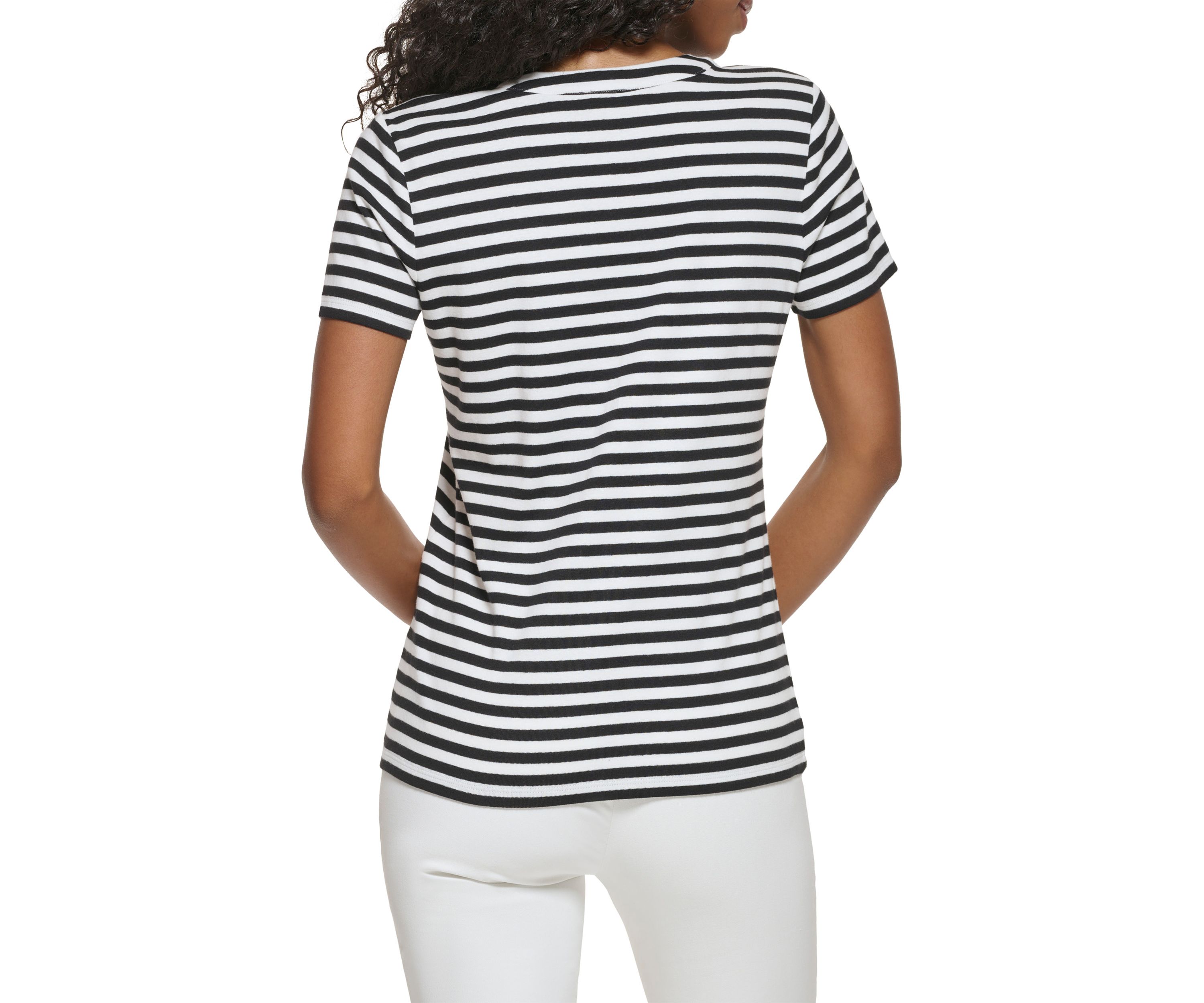 Womens Modern Essentials Rib Knit Henley Striped T-Shirt