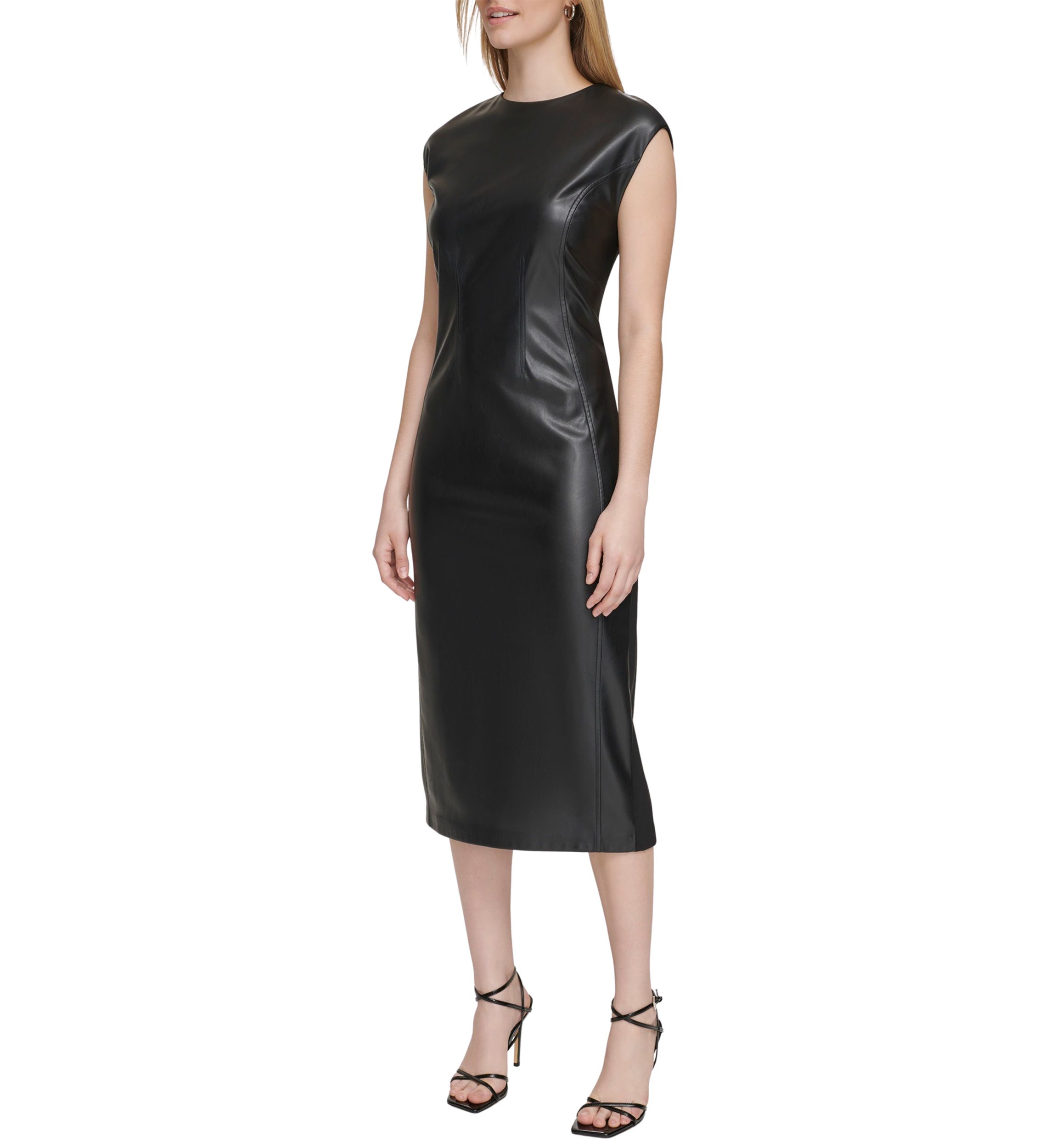black faux leather sheath dress Black Faux Leather Short Sleeve Mini Shift Dress