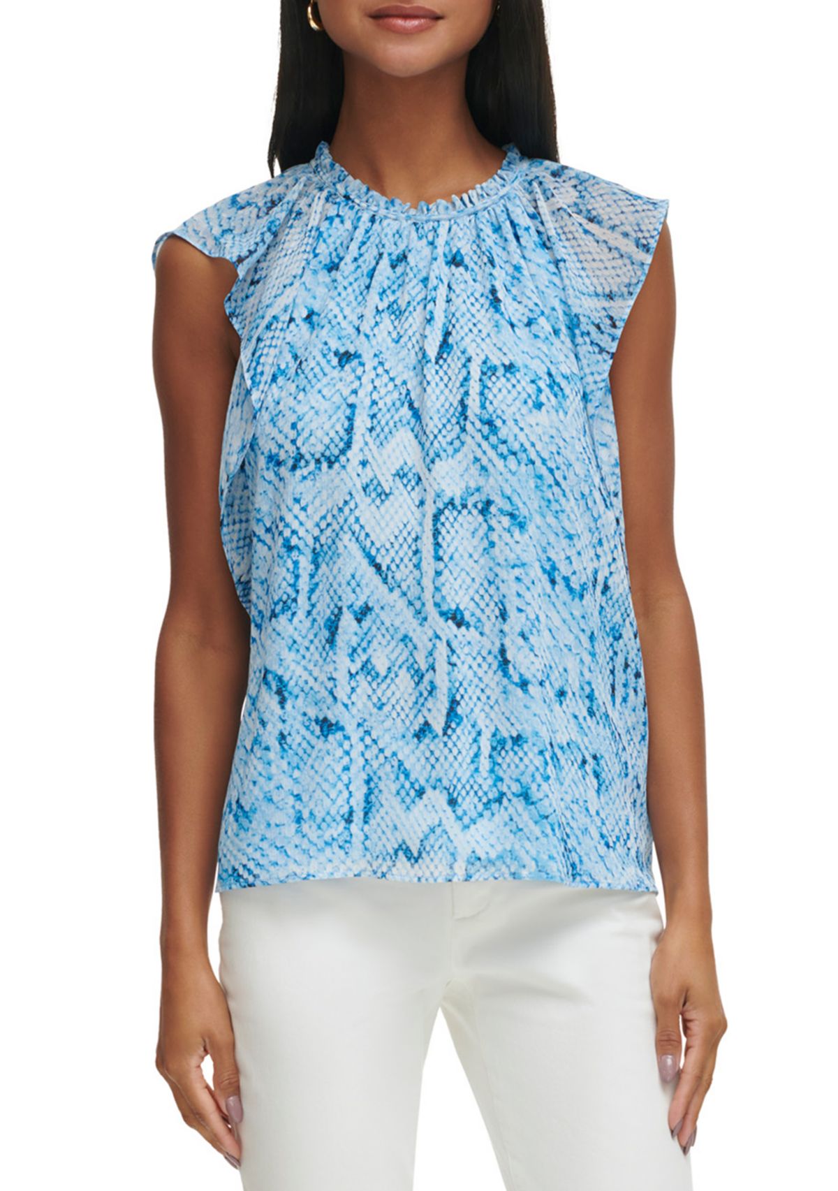 Womens Flutter Sleeve Printed Blouse