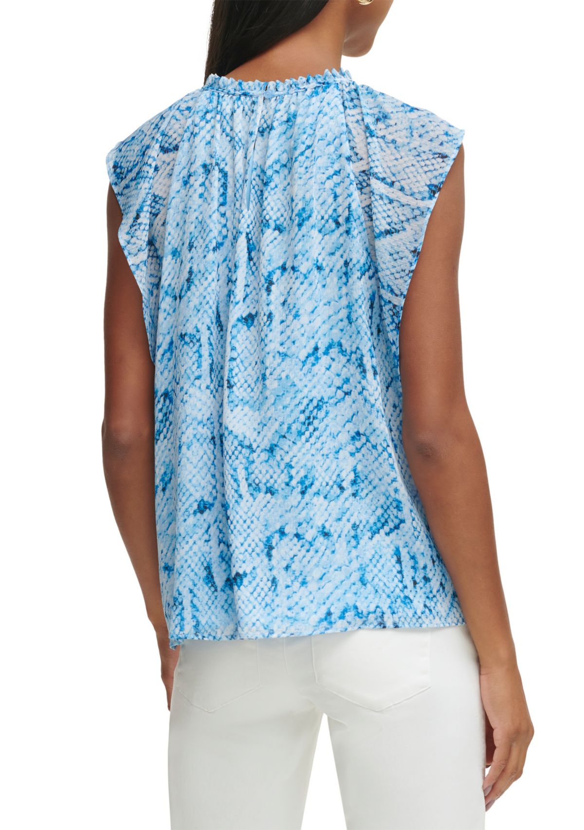 Womens Flutter Sleeve Printed Blouse