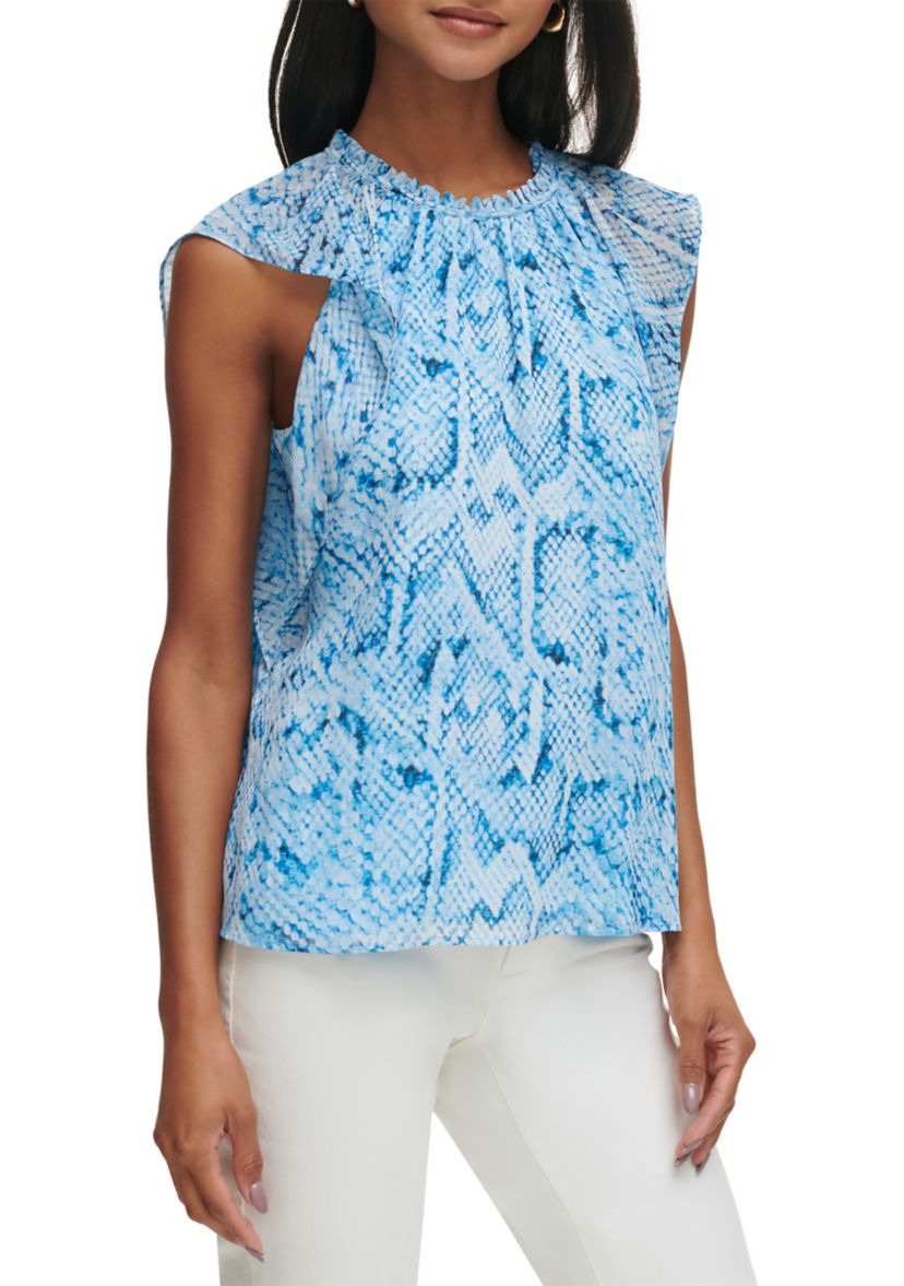 Womens Flutter Sleeve Printed Blouse