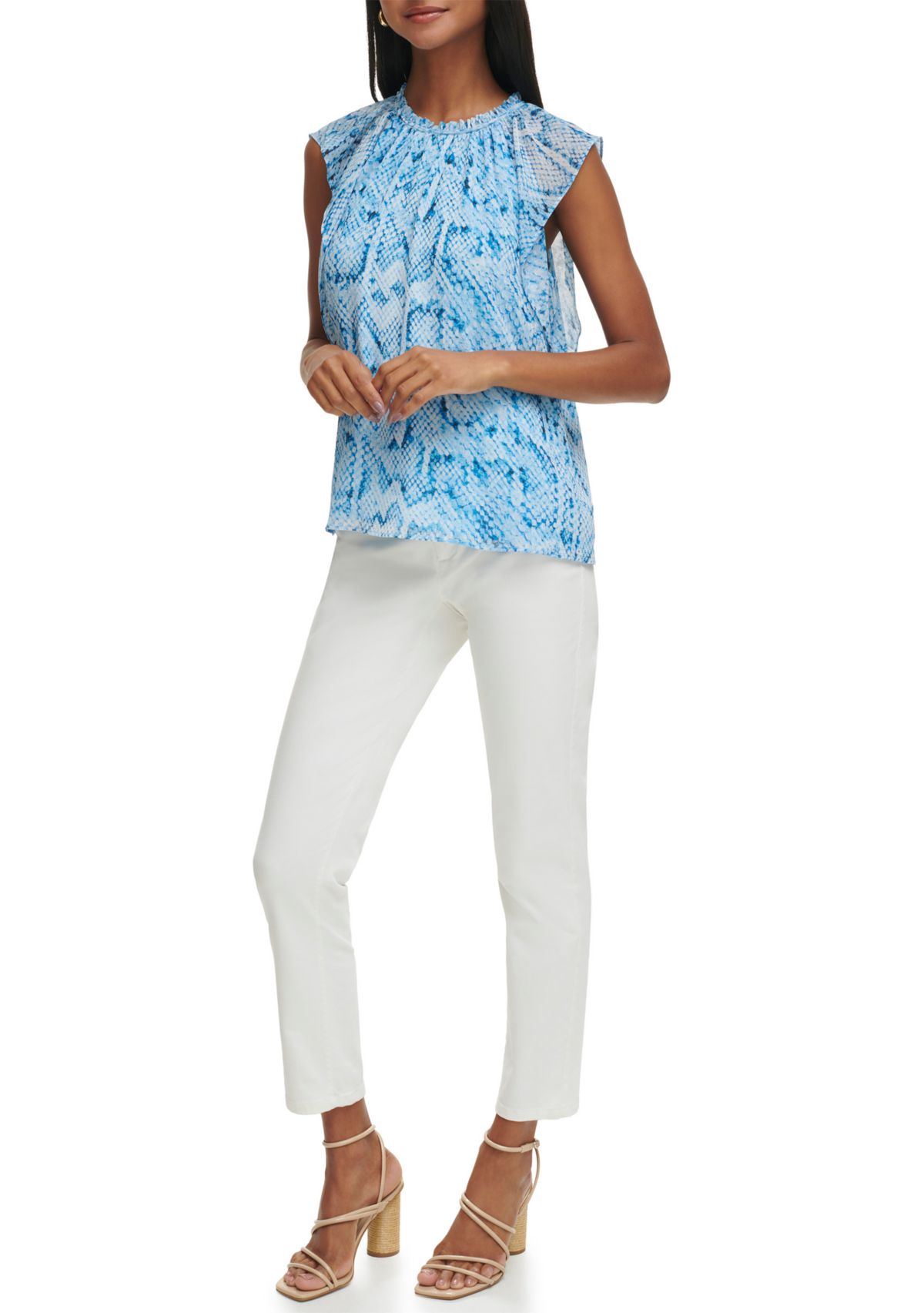 Womens Flutter Sleeve Printed Blouse