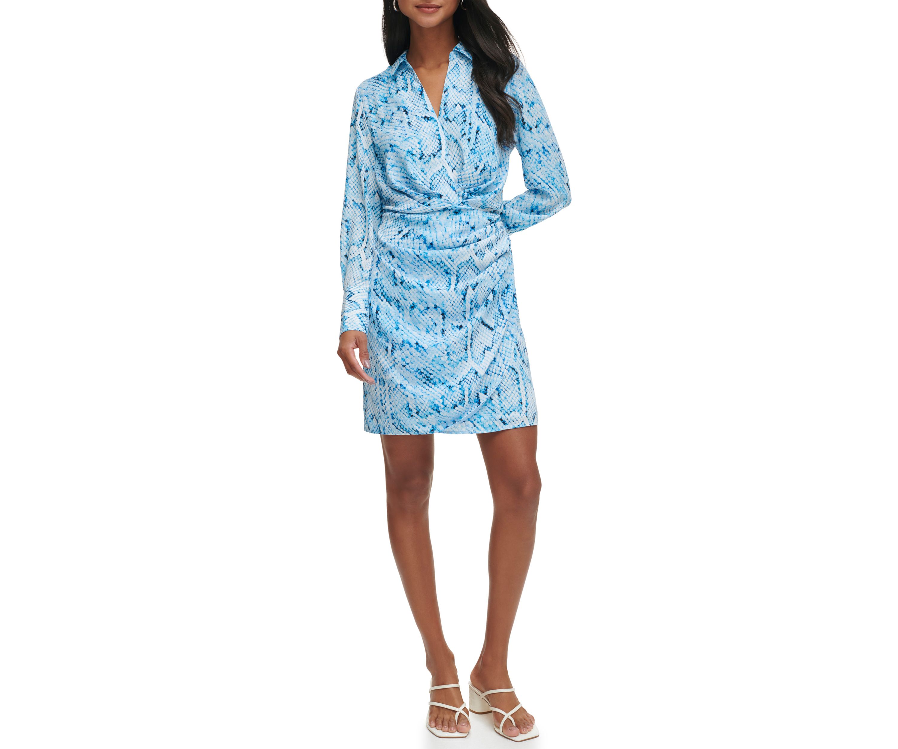 Womens Printed Twist Waist Shirtdress