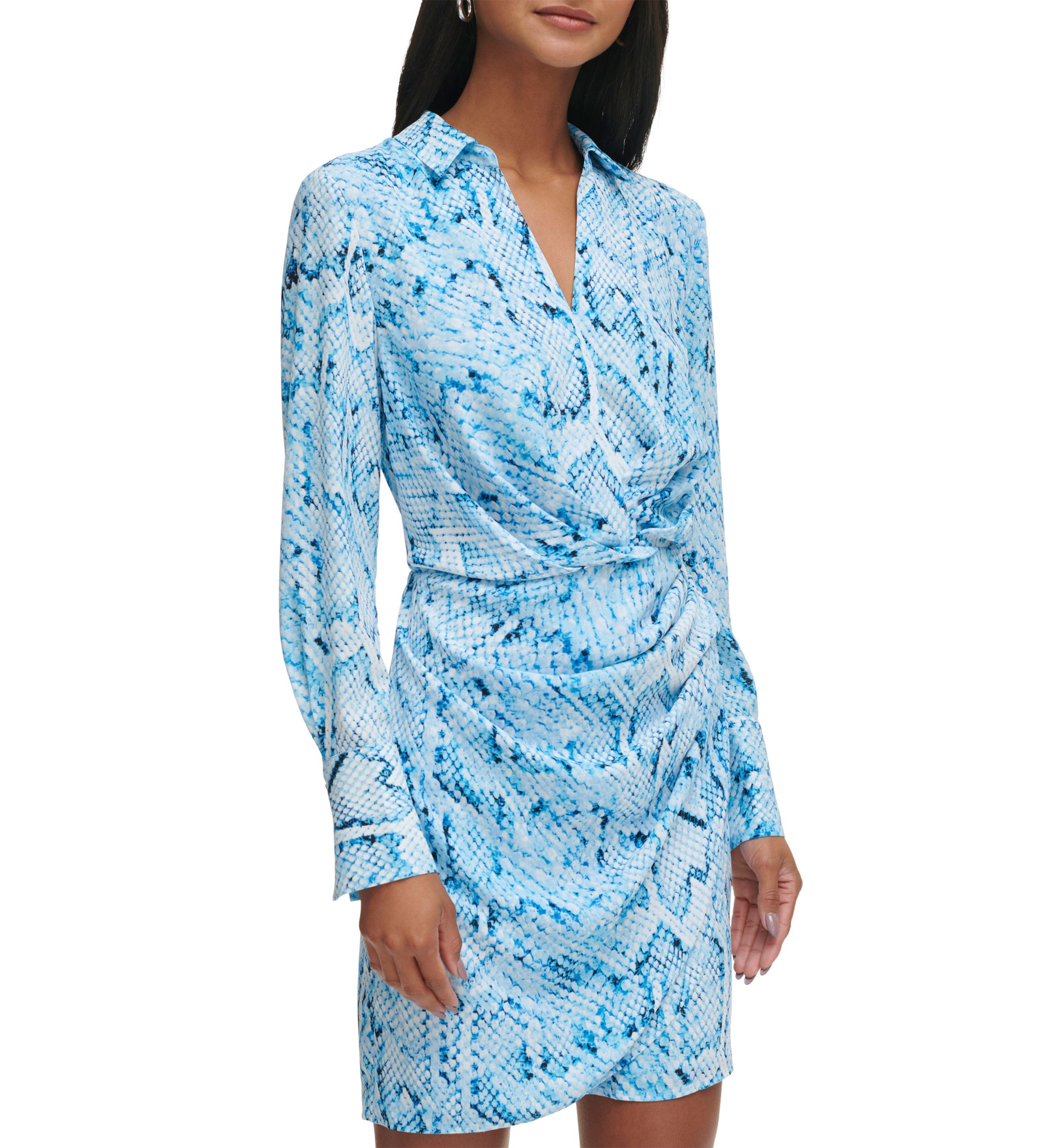 Womens Printed Twist Waist Shirtdress