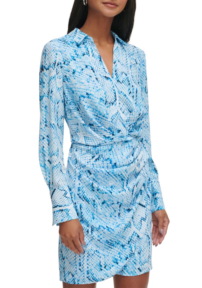 Womens Printed Twist Waist Shirtdress