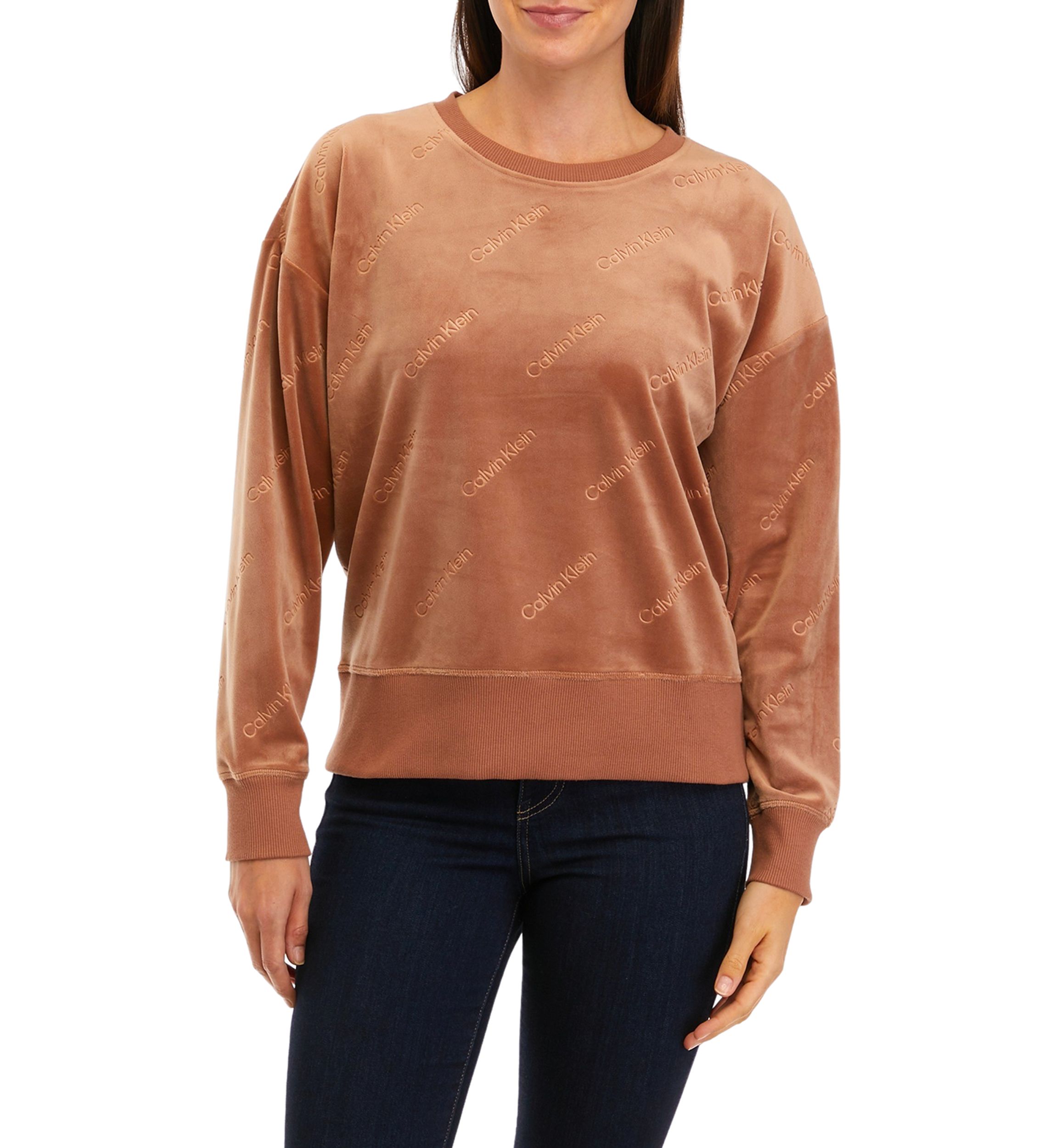 Womens Velour Logo Burnout Pullover Sweatshirt